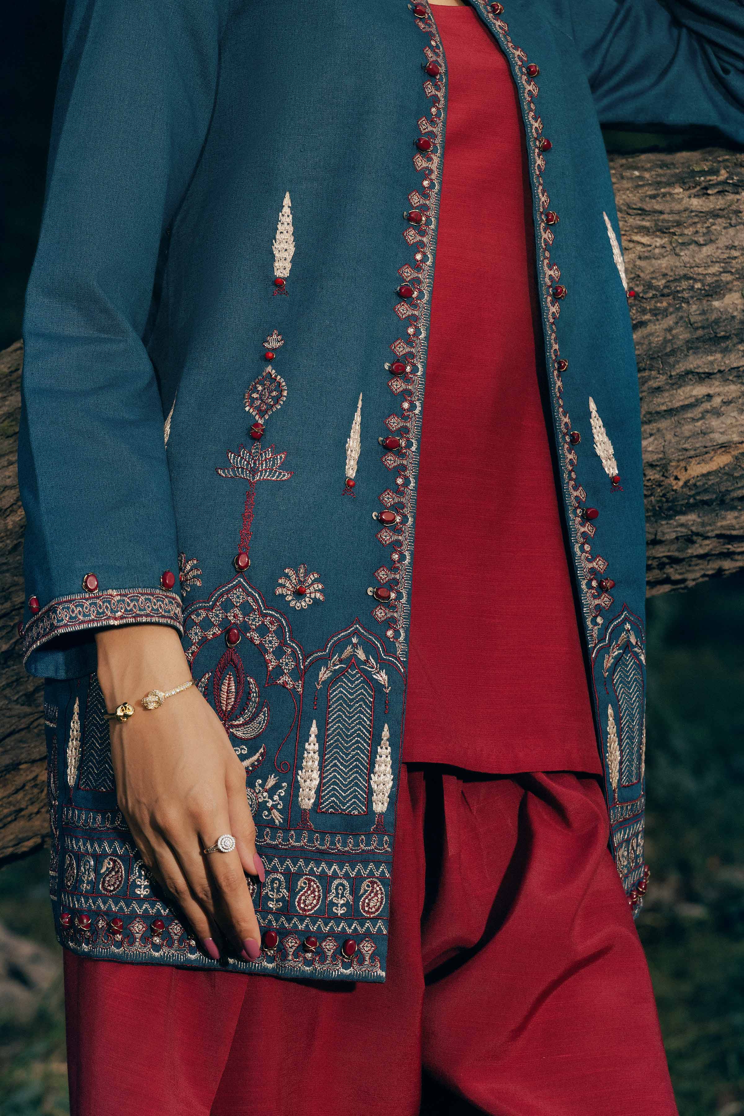 NishatUK - Blue Embroidered Karandi 1-piece ready to wear jacket