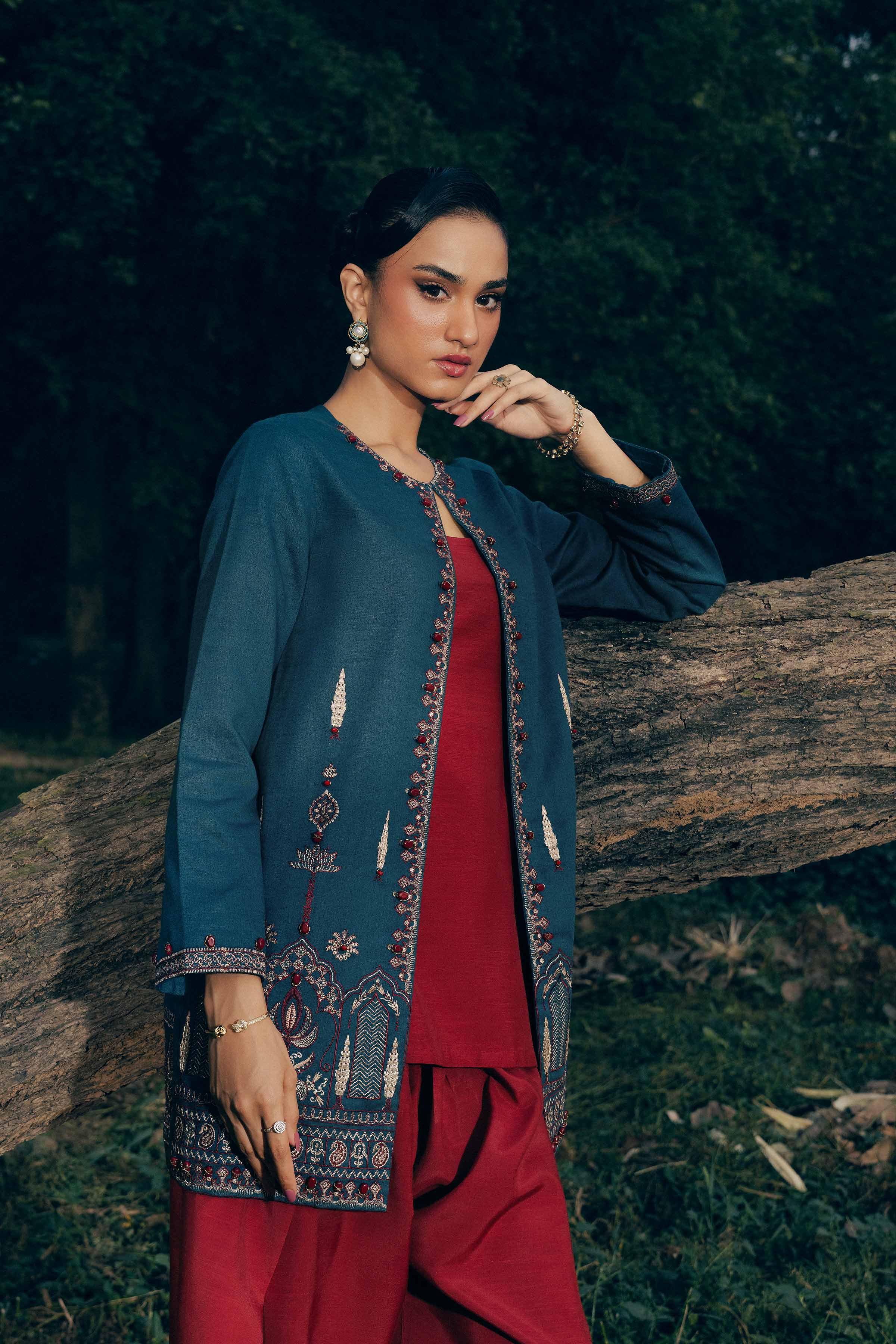 NishatUK - Blue Embroidered Karandi 1-piece ready to wear jacket