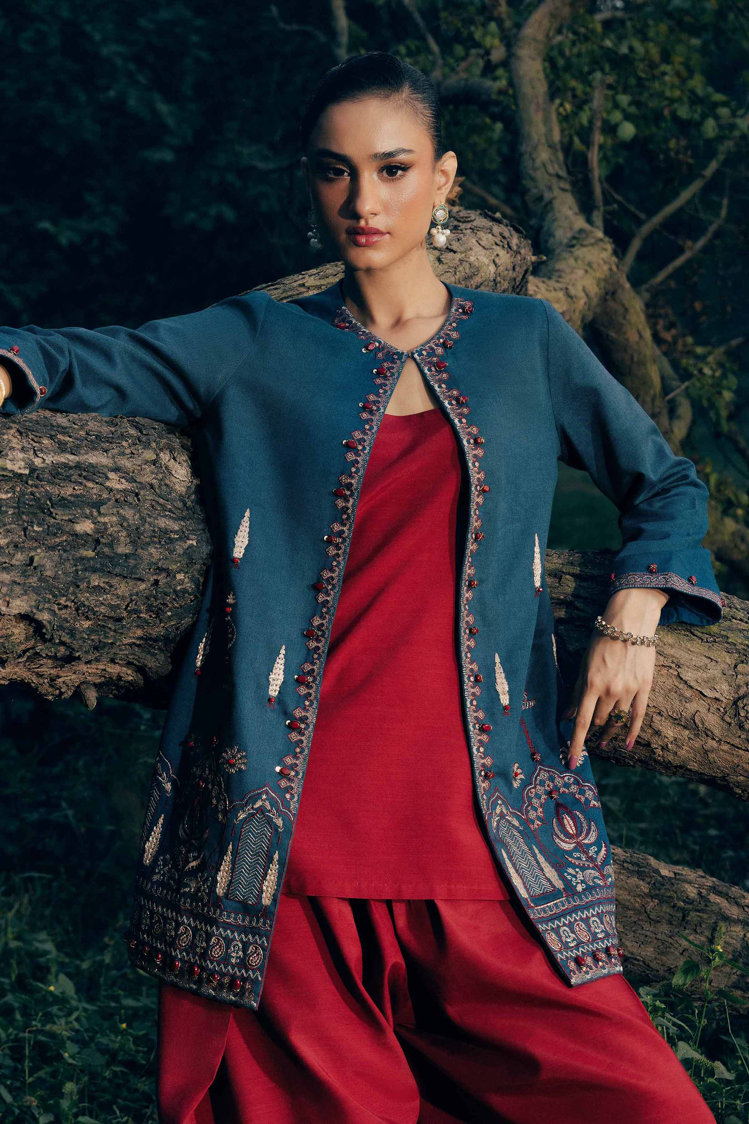 NishatUK - Blue Embroidered Karandi 1-piece ready to wear jacket