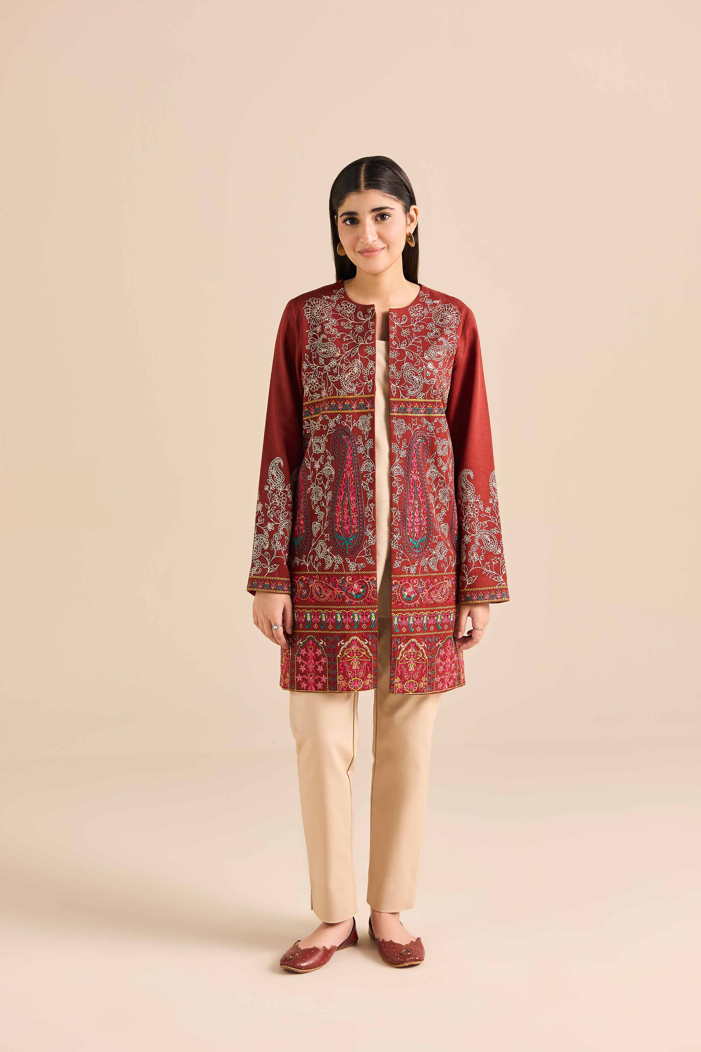 NishatUK - Rust Embroidered Karandi 1-piece ready to wear Jacket