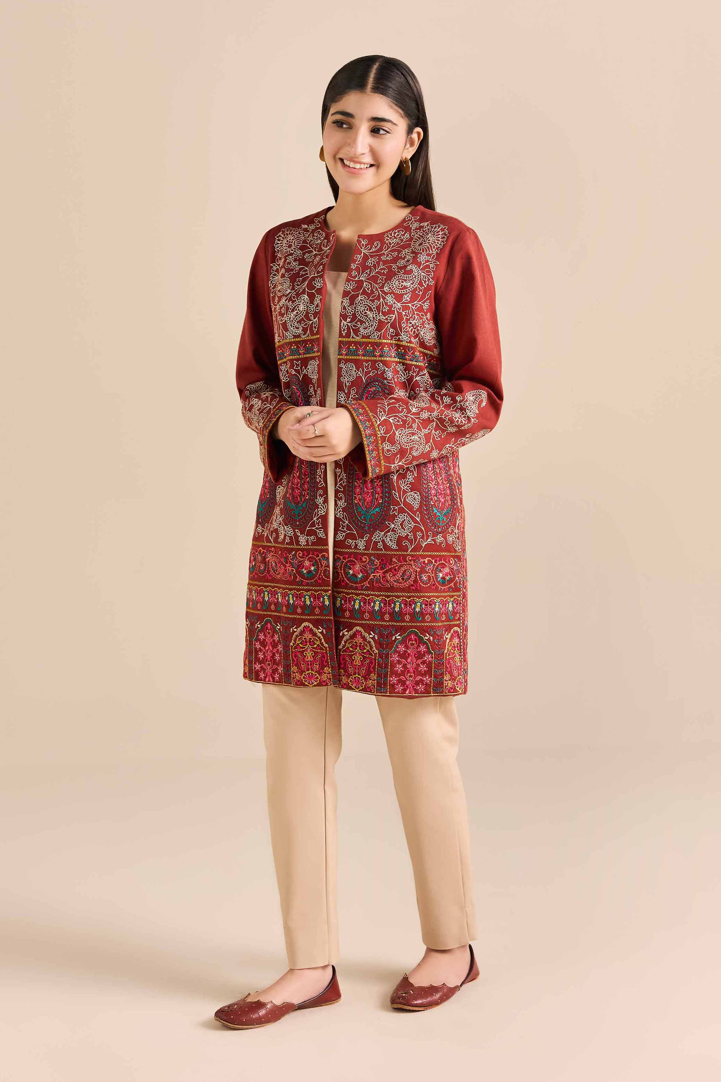 NishatUK - Rust Embroidered Karandi 1-piece ready to wear Jacket