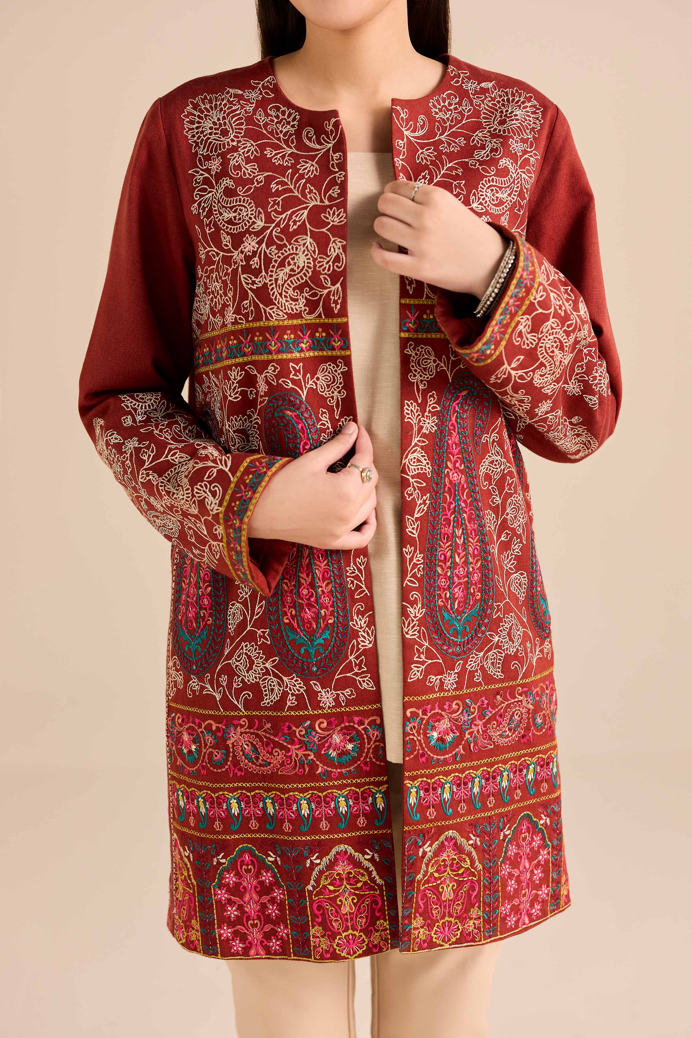 NishatUK - Rust Embroidered Karandi 1-piece ready to wear Jacket