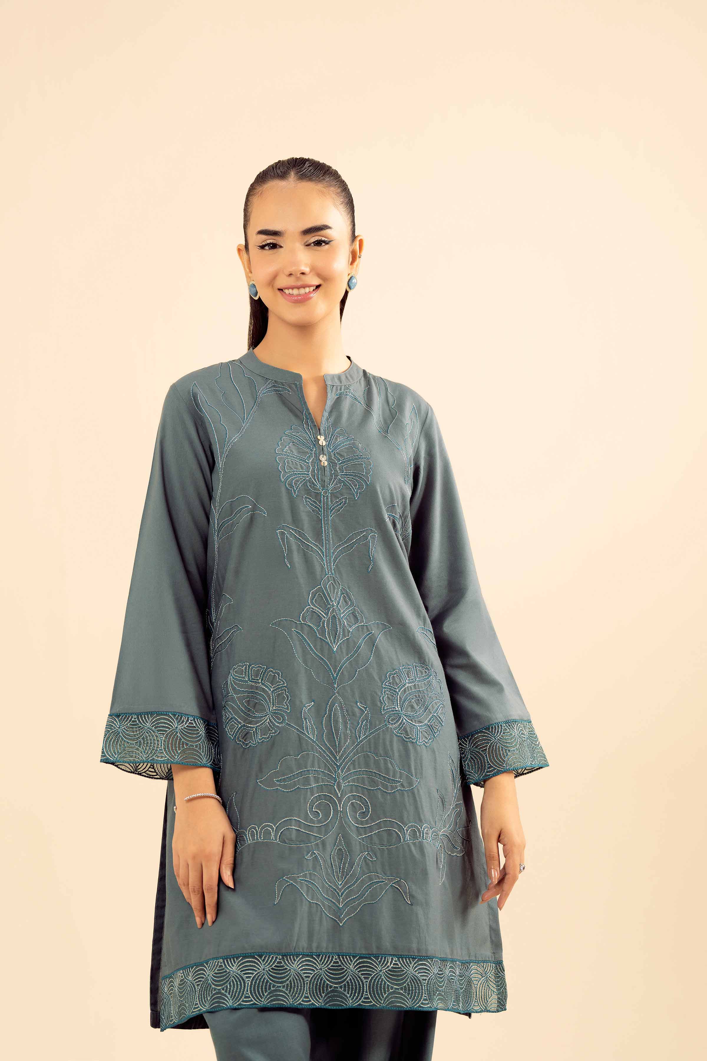 NishatUK - Teal Embroidered Tropical 2-piece ready to wear Dress