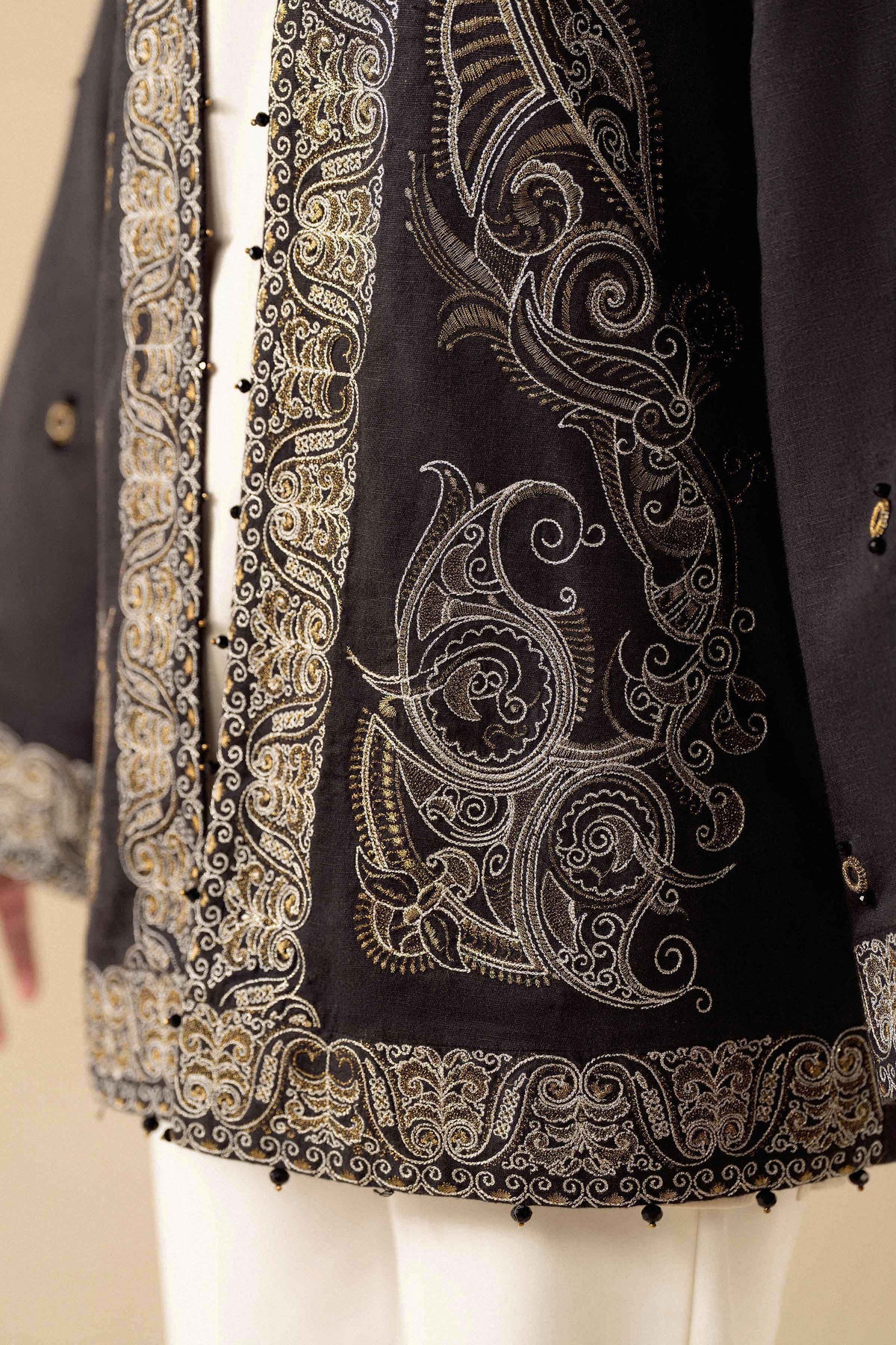 Nishat UK - Black Embroidered Karandi 1 Piece ready to wear jacket