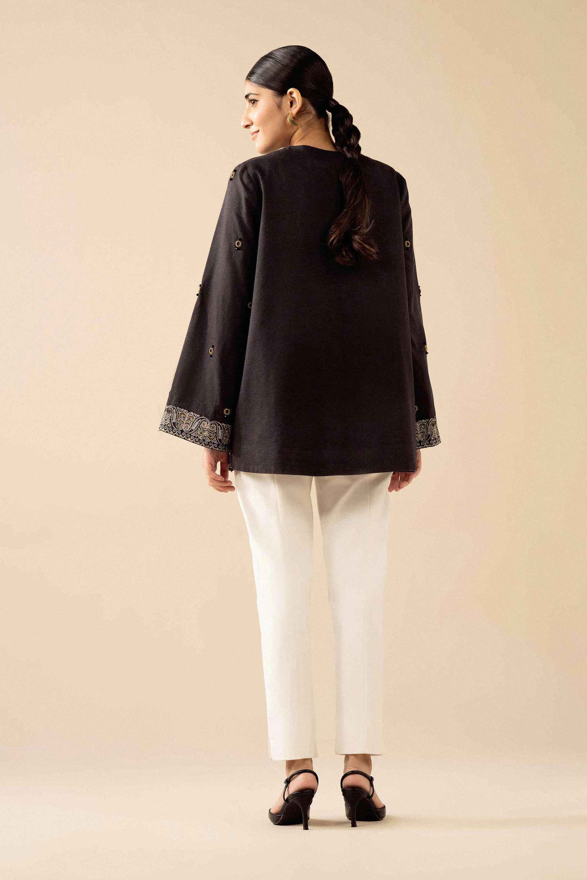 Nishat UK - Black Embroidered Karandi 1 Piece ready to wear jacket