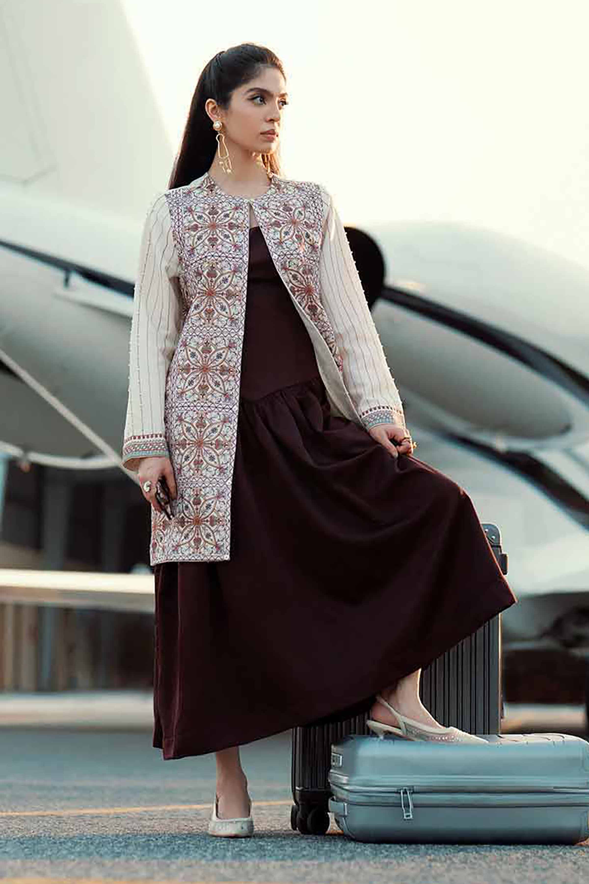 NishatUK - White Embroidered Karandi 1-piece ready to wear Jacket