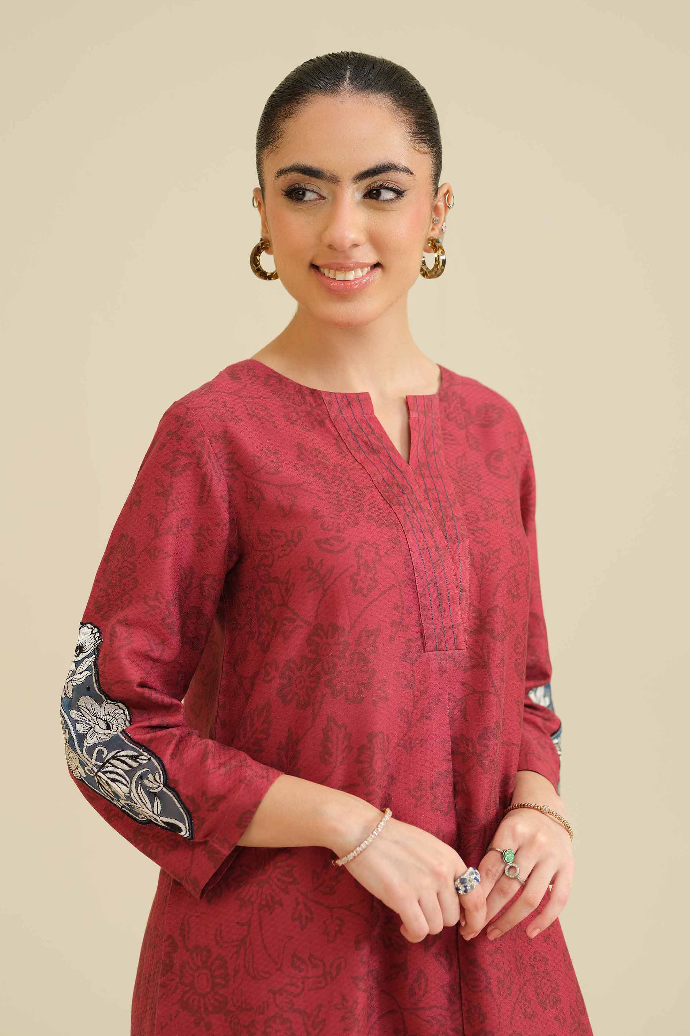 NishatUK - Maroon Embroidered Cambric 1-piece ready to wear Shirt