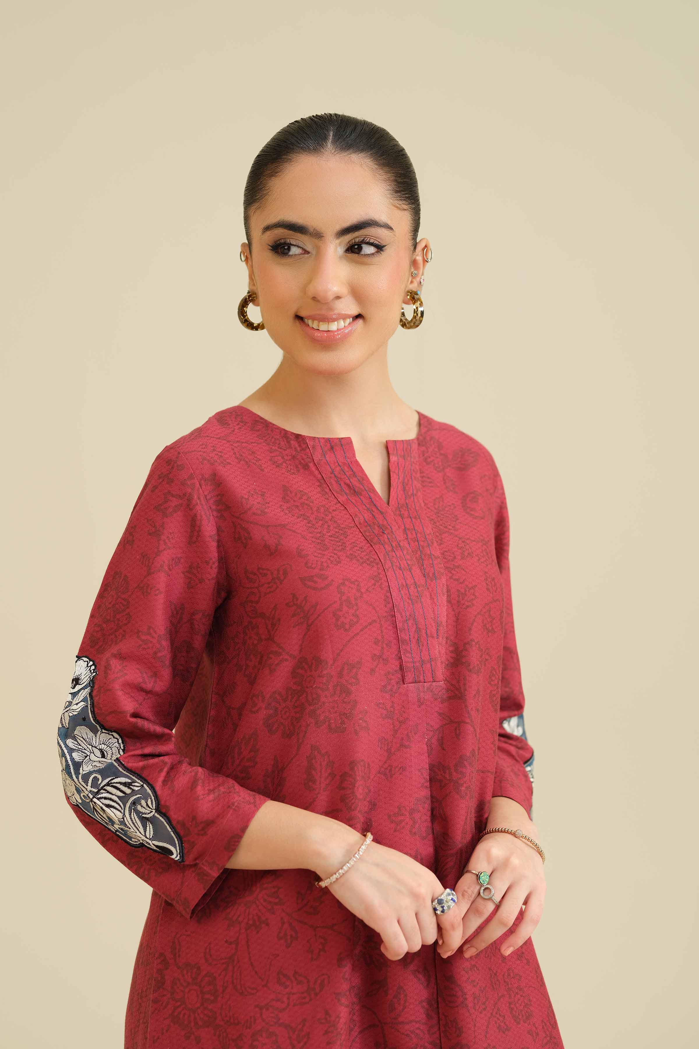 NishatUK - Maroon Embroidered Cambric 1-piece ready to wear Shirt