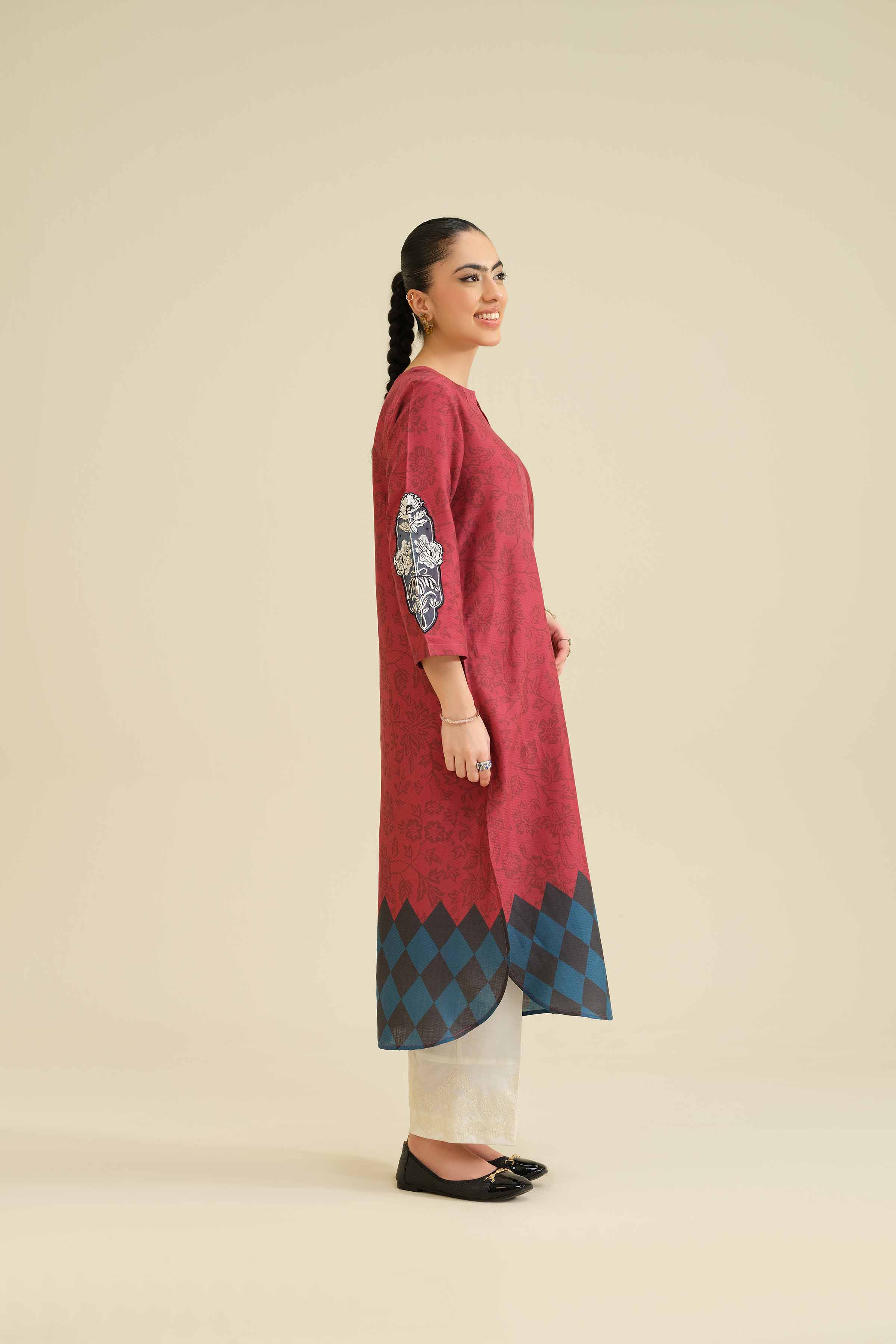 NishatUK - Maroon Embroidered Cambric 1-piece ready to wear Shirt