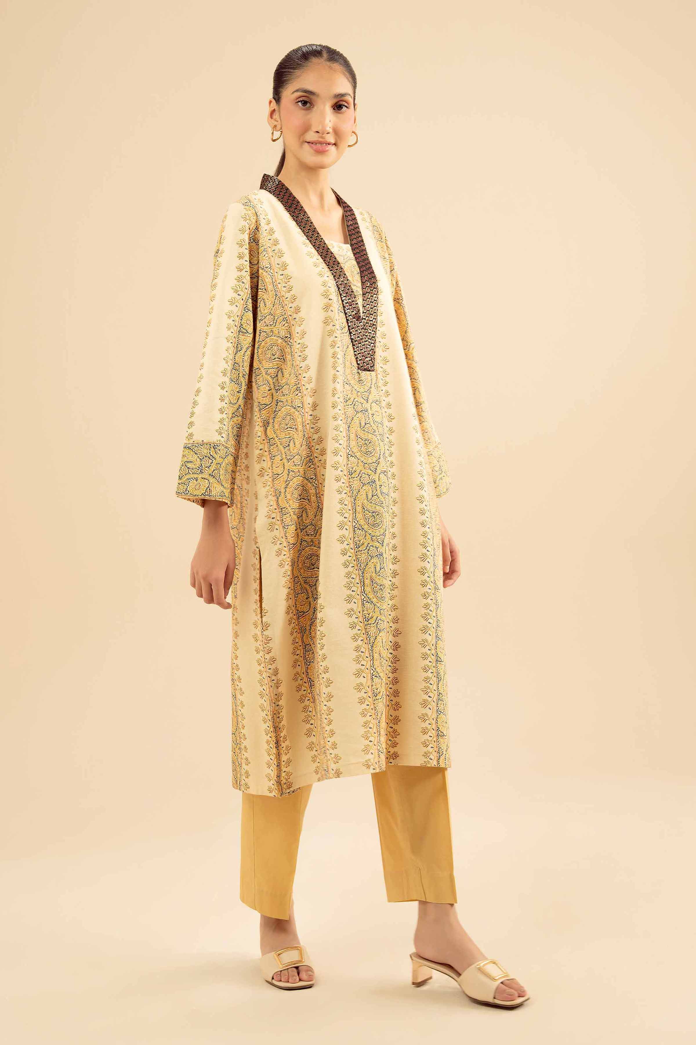 NishatUK - Beige Embroidered Karandi 1-piece ready to wear Shirt
