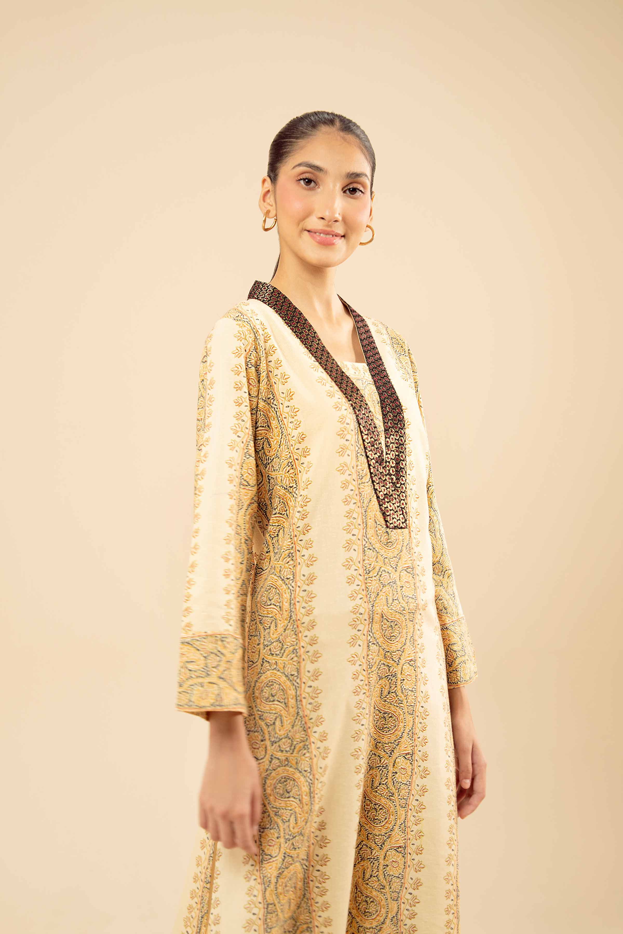 NishatUK - Beige Embroidered Karandi 1-piece ready to wear Shirt