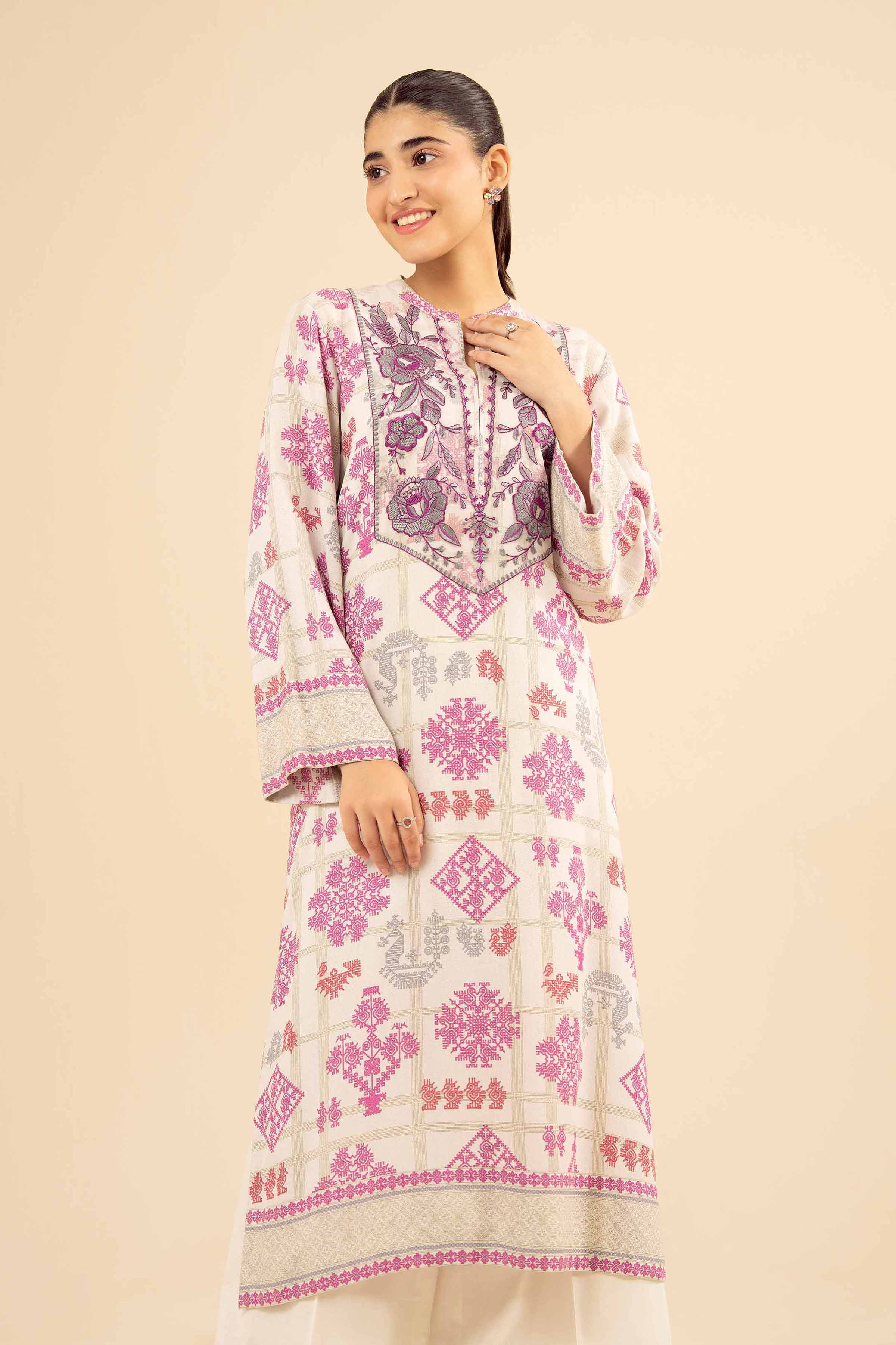 NishatUK - White Embroidered Karandi 1-piece ready to wear Shirt