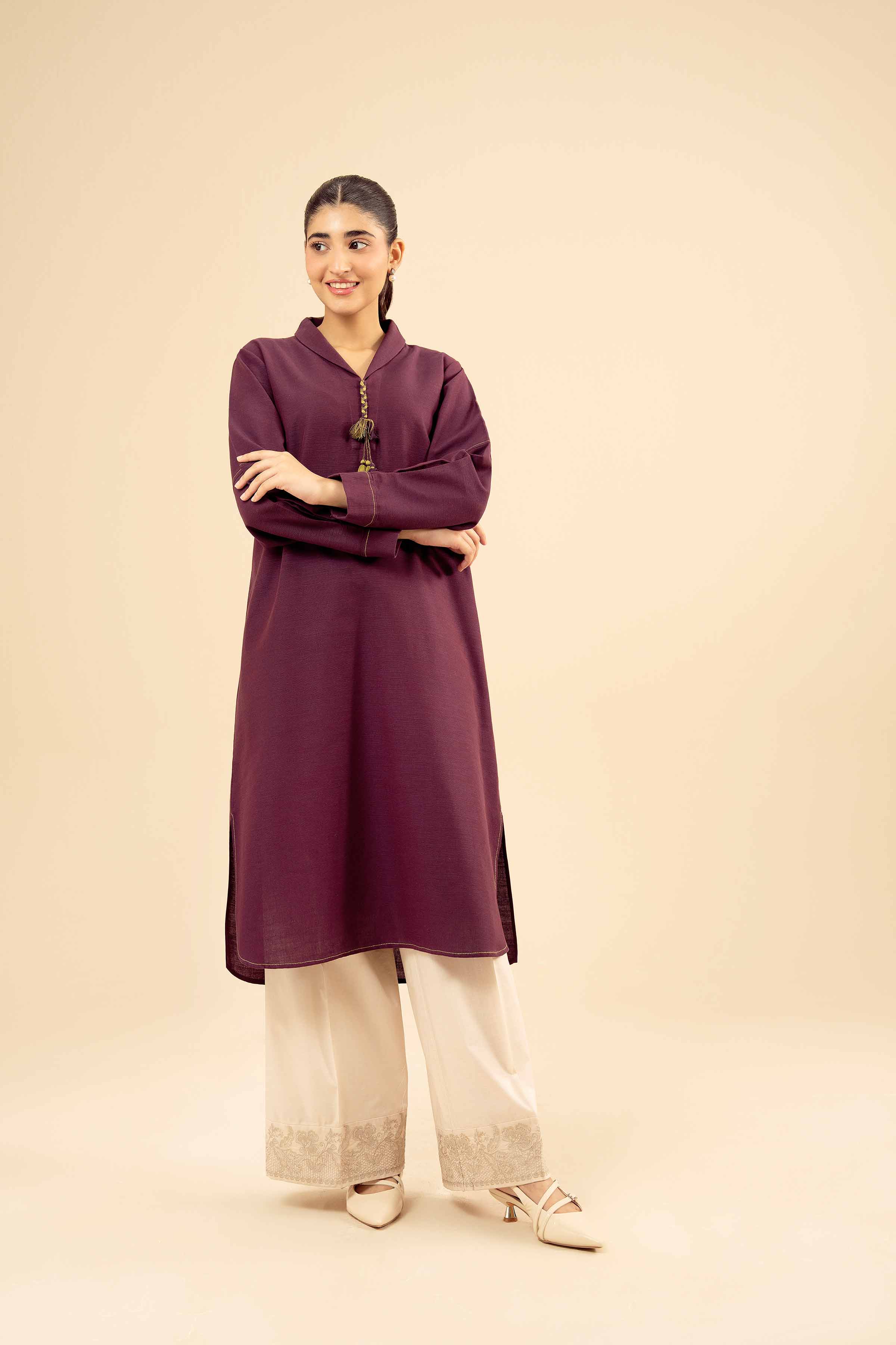 NishatUK - Plum Solids Yarn Dyed 1-piece ready to wear Shirt