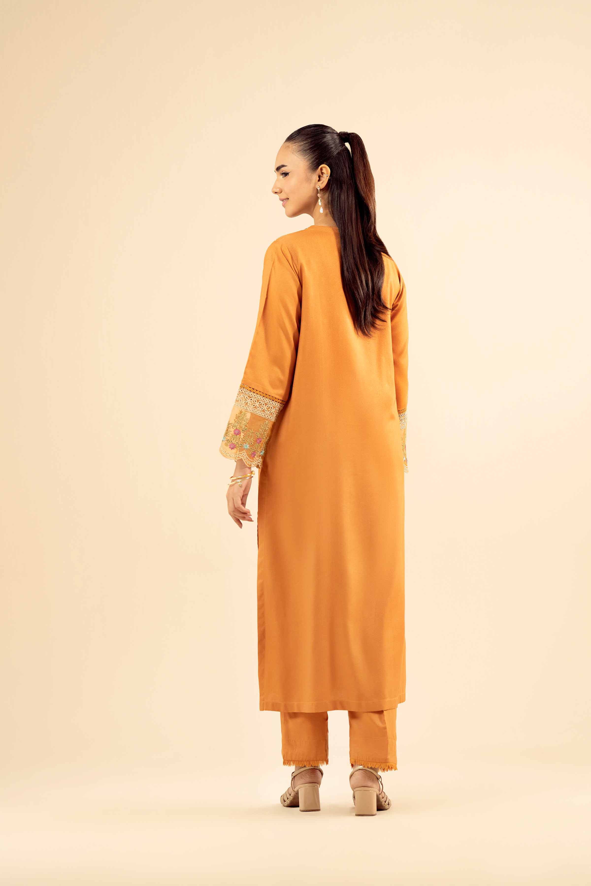 NishatUK - Mustard Embroidered Slub 2-piece ready to wear Dress