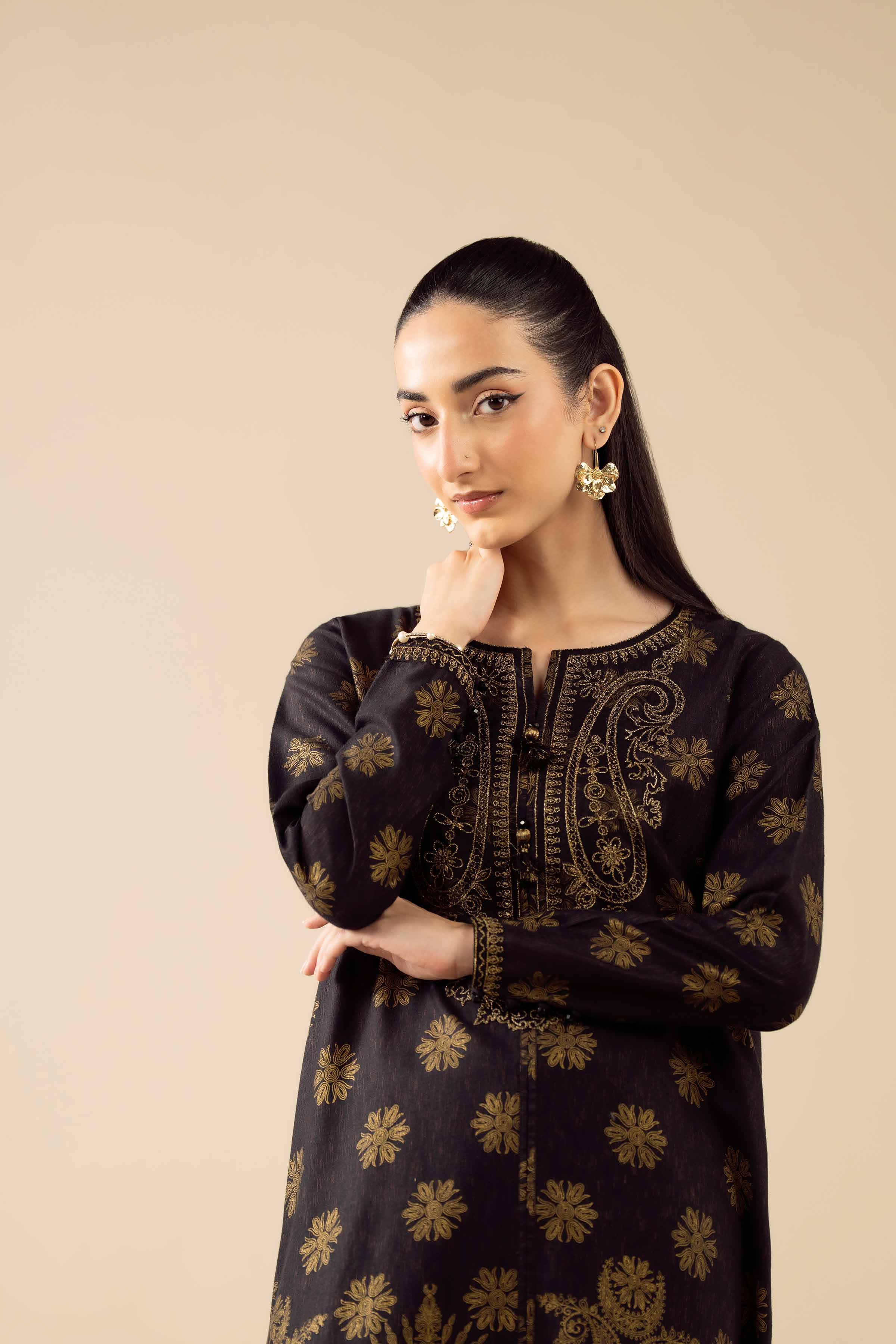 NishatUK - Black Embroidered Karandi 1-piece ready to wear Shirt