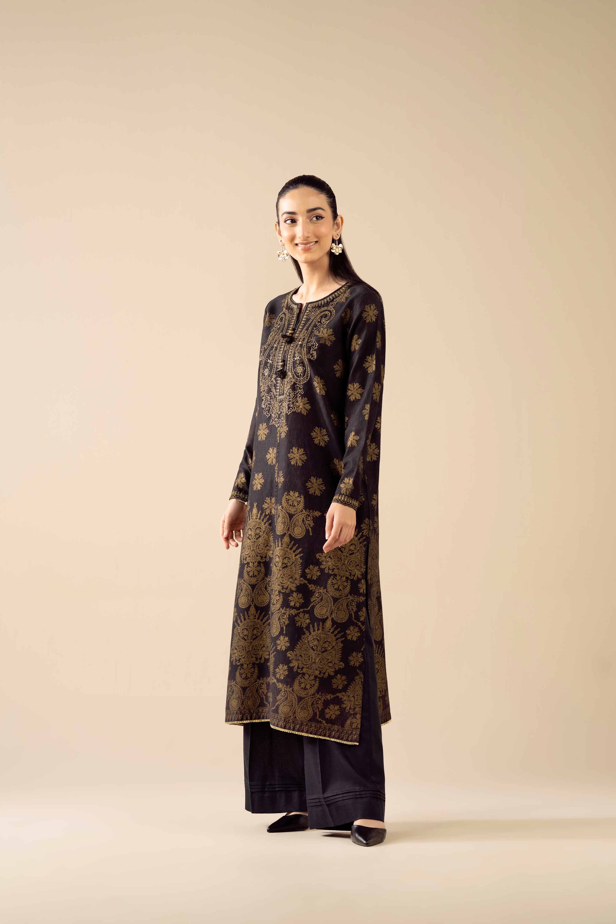 NishatUK - Black Embroidered Karandi 1-piece ready to wear Shirt