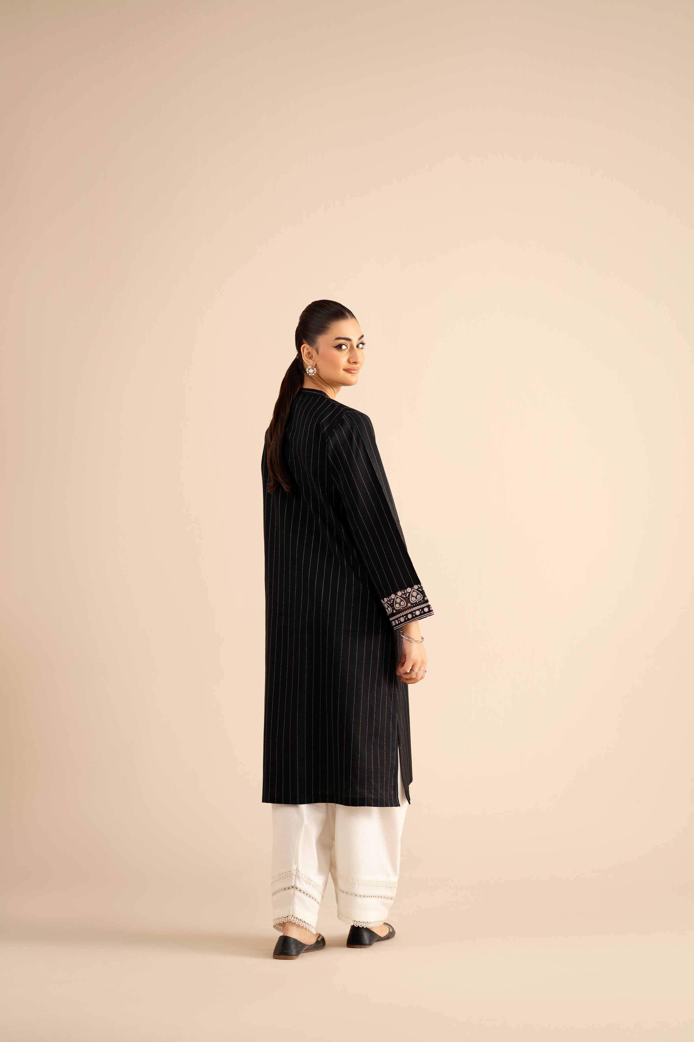 NishatUK - Black Embroidered Silk 1-piece ready to wear Shirt
