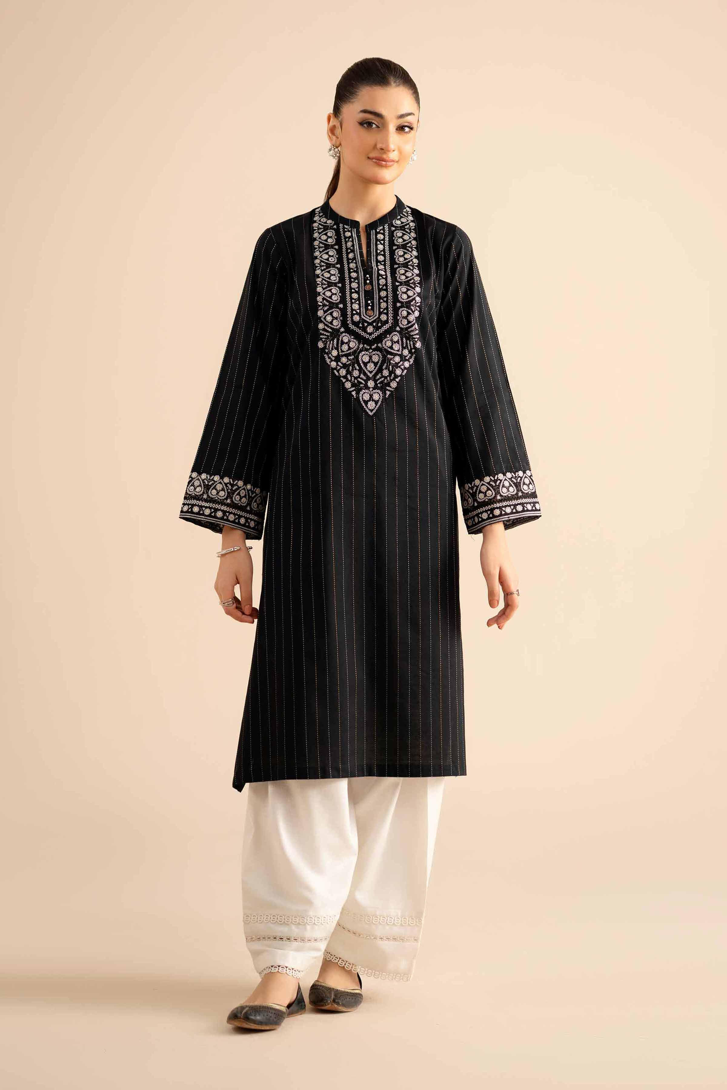 NishatUK - Black Embroidered Silk 1-piece ready to wear Shirt