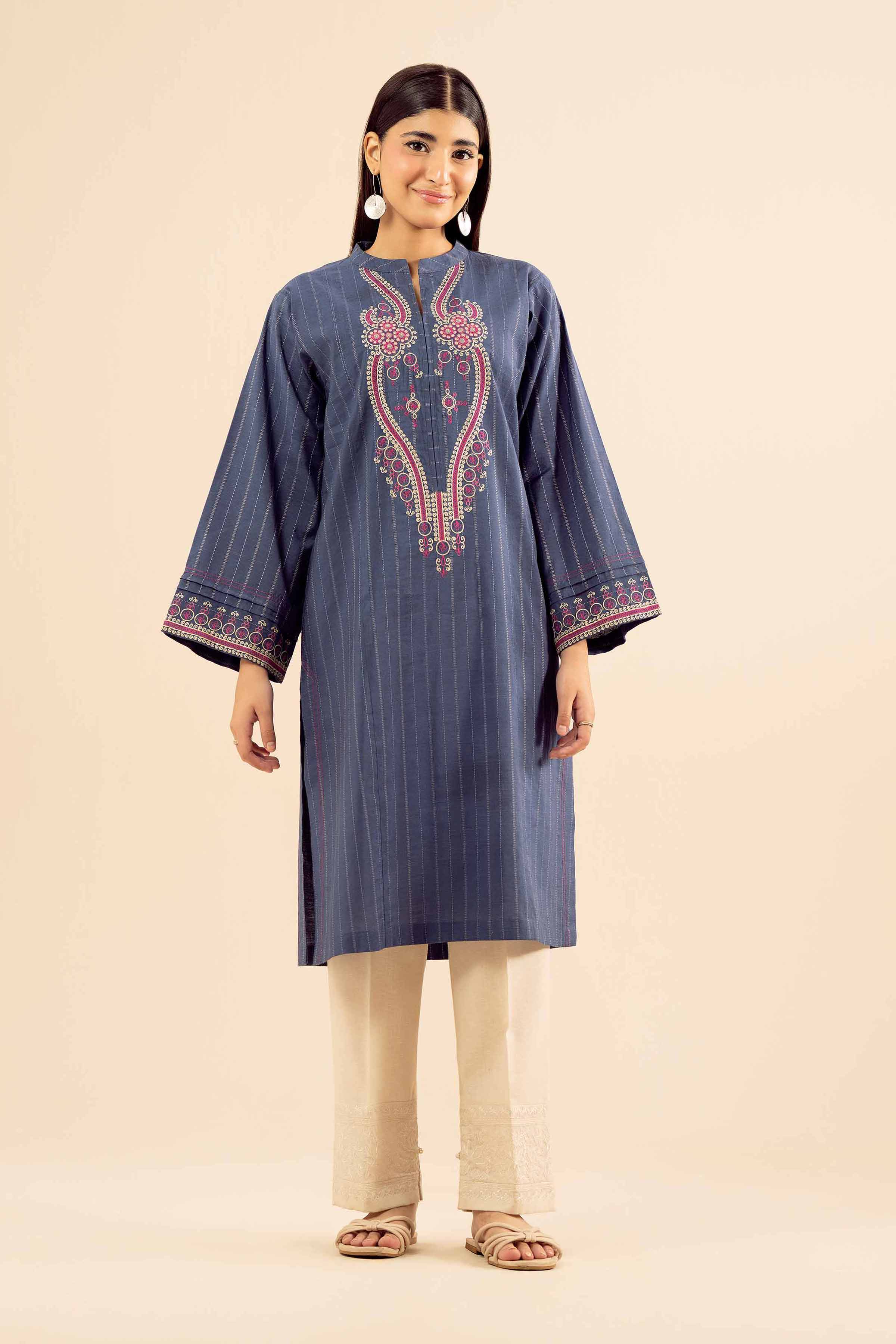 NishatUK - Blue Embroidered Silk 1-piece ready to wear Shirt