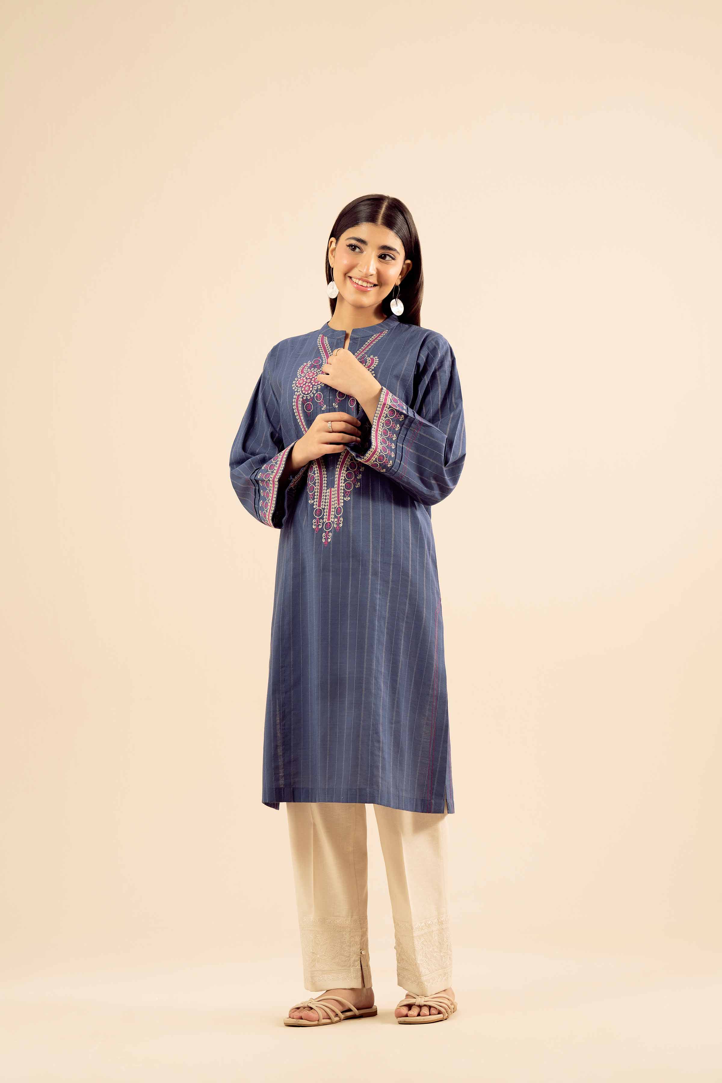 NishatUK - Blue Embroidered Silk 1-piece ready to wear Shirt