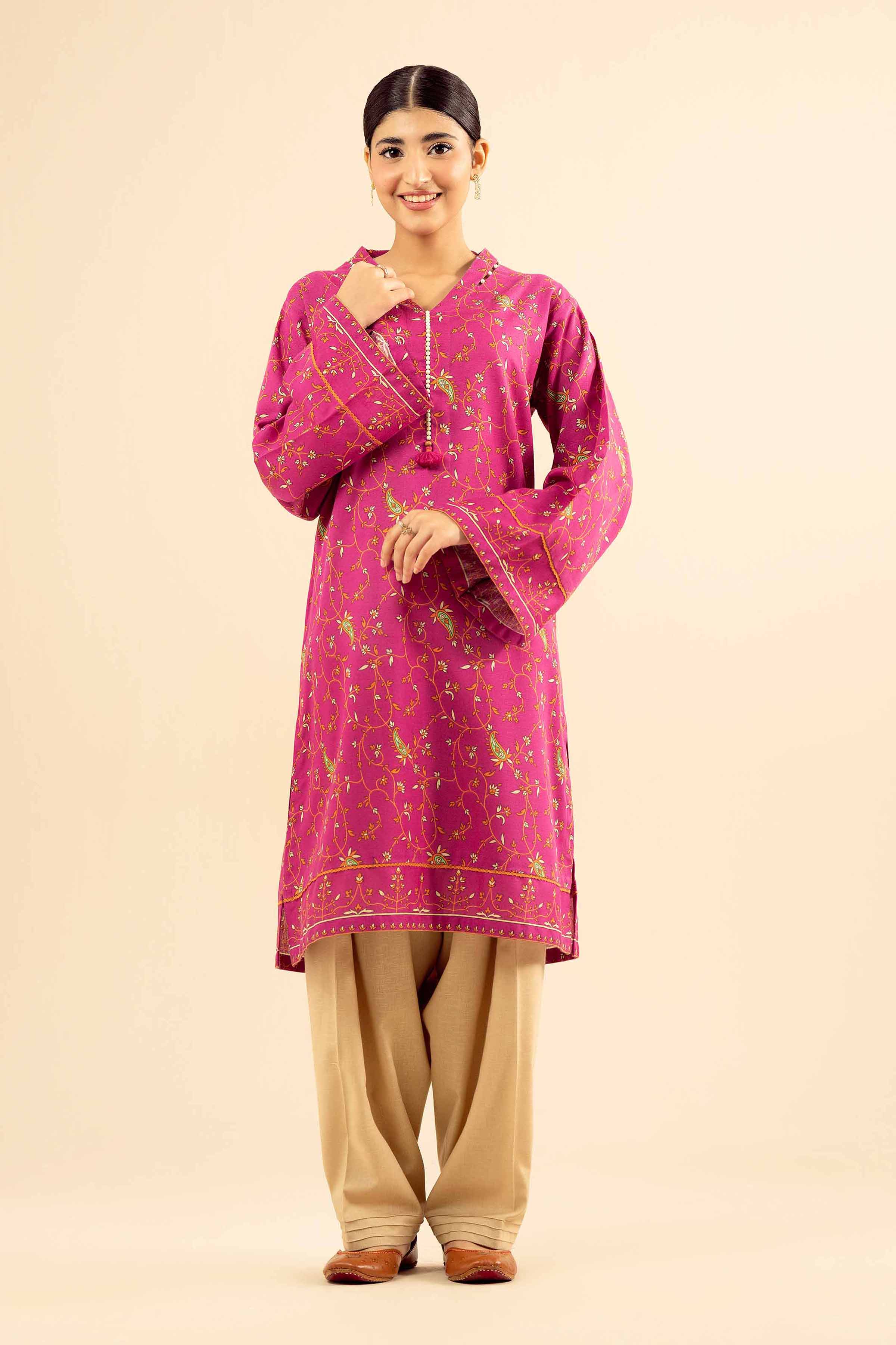 NishatUK - Pink Printed Karandi 1-piece ready to wear Kurta