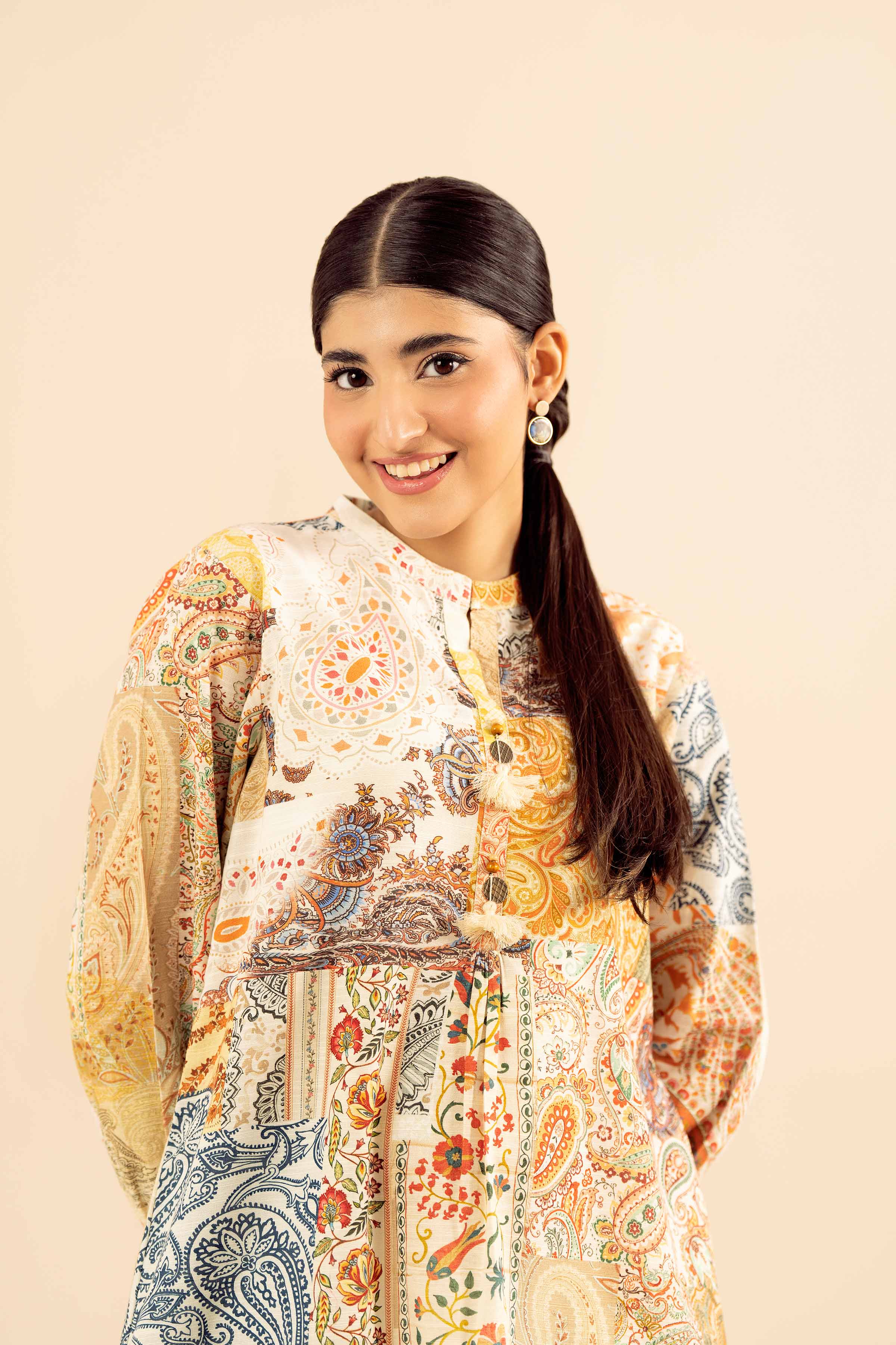 NishatUK - Beige Printed Khaddar 1-piece ready to wear Shirt