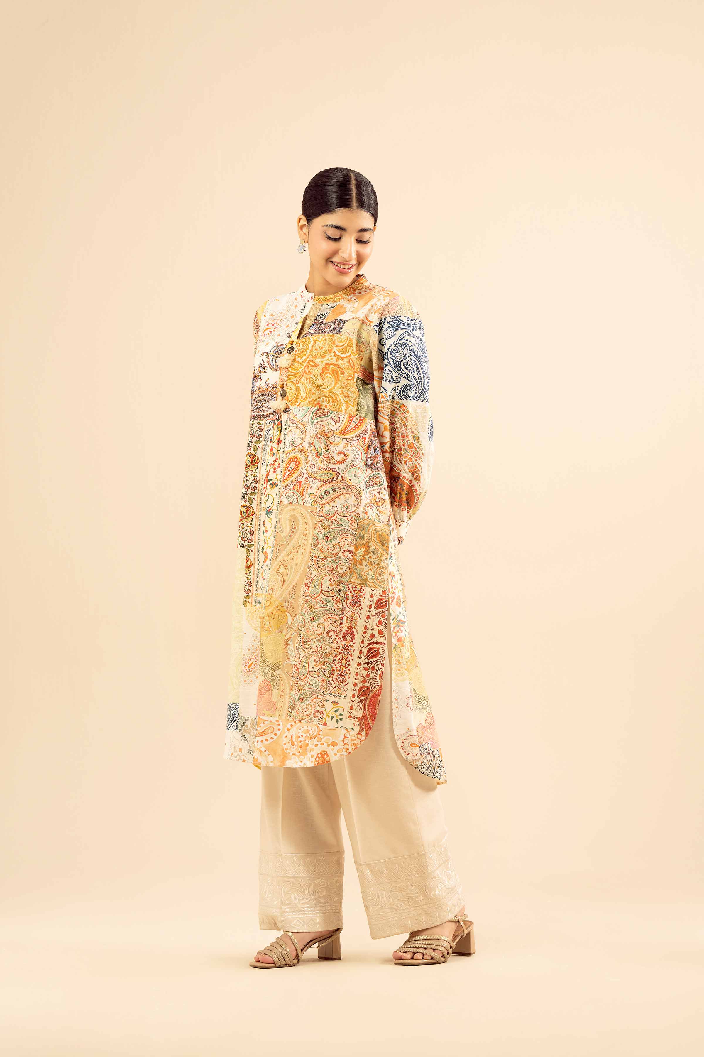 NishatUK - Beige Printed Khaddar 1-piece ready to wear Shirt