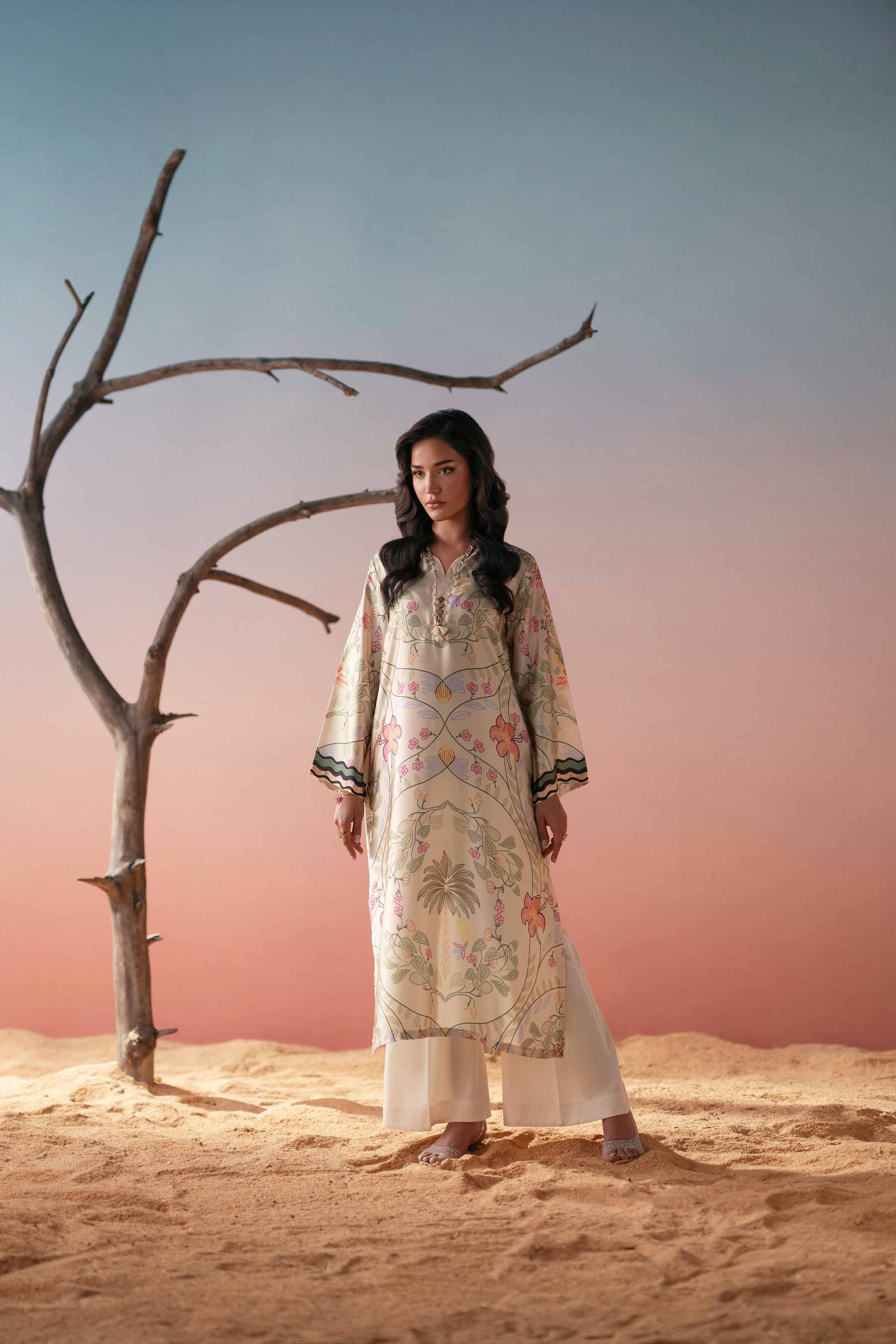 NishatUK - Yellow Printed Silk 1-piece ready to wear shirt