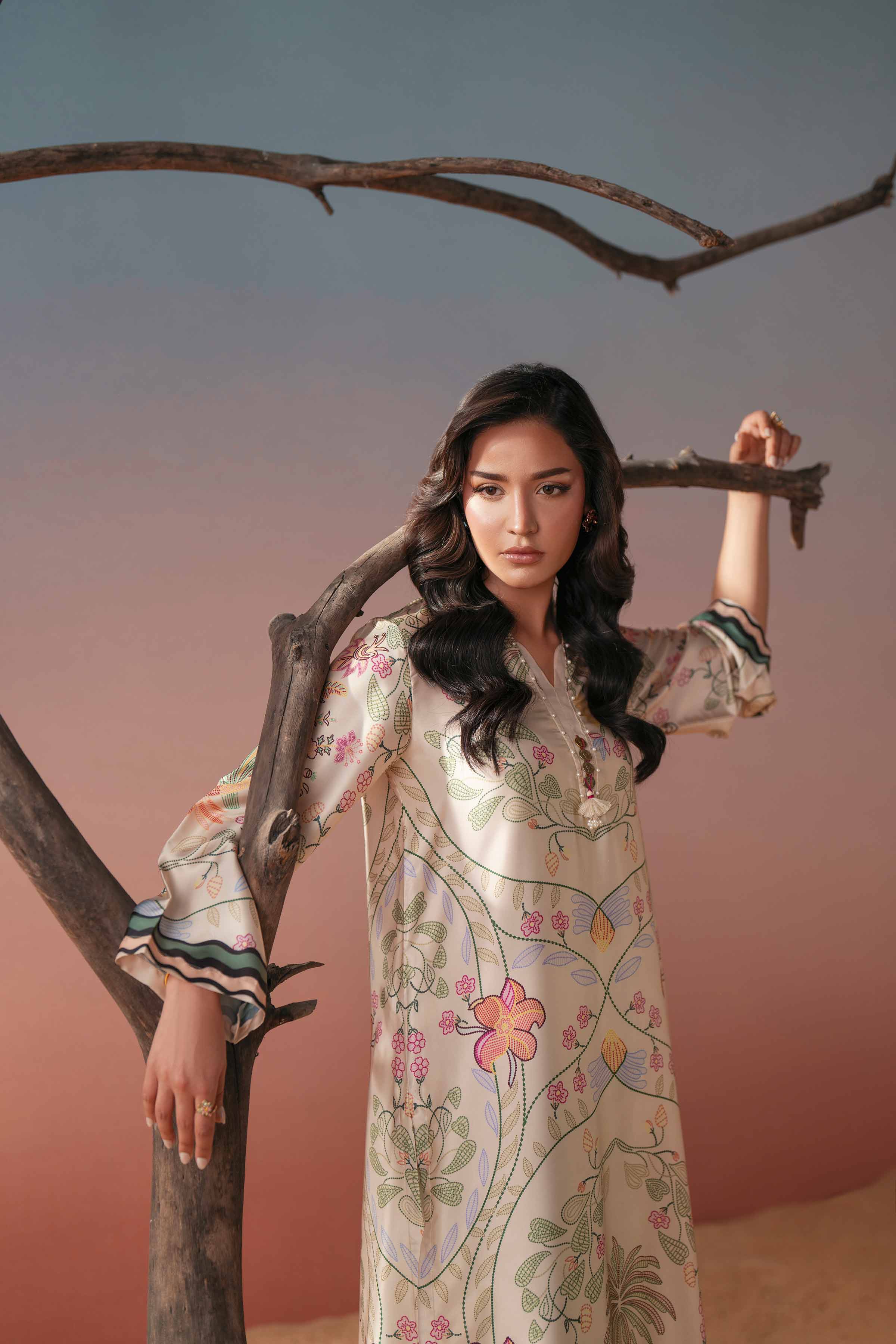 NishatUK - Yellow Printed Silk 1-piece ready to wear shirt