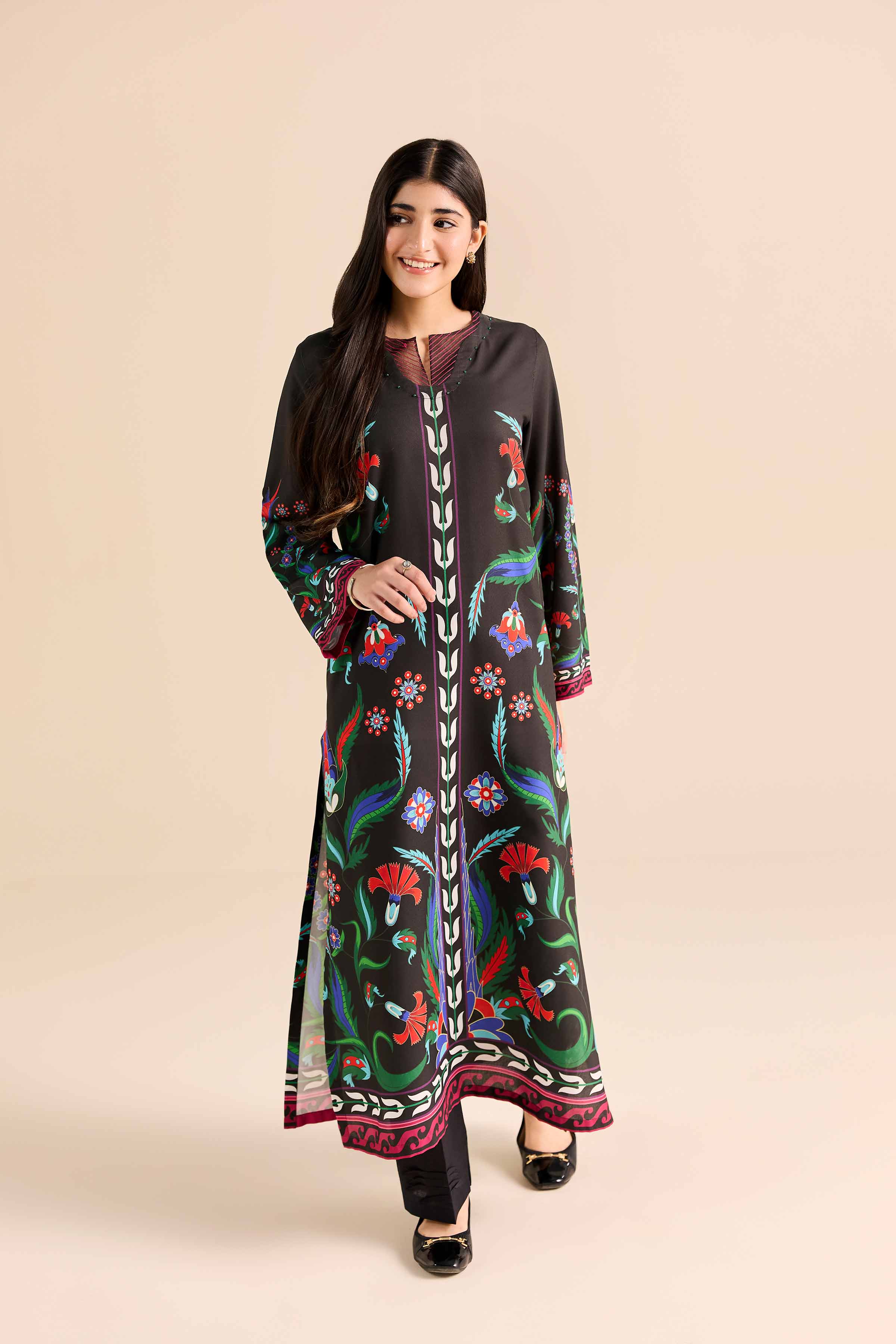 NishatUK - Black Printed Silk 1-piece ready to wear shirt