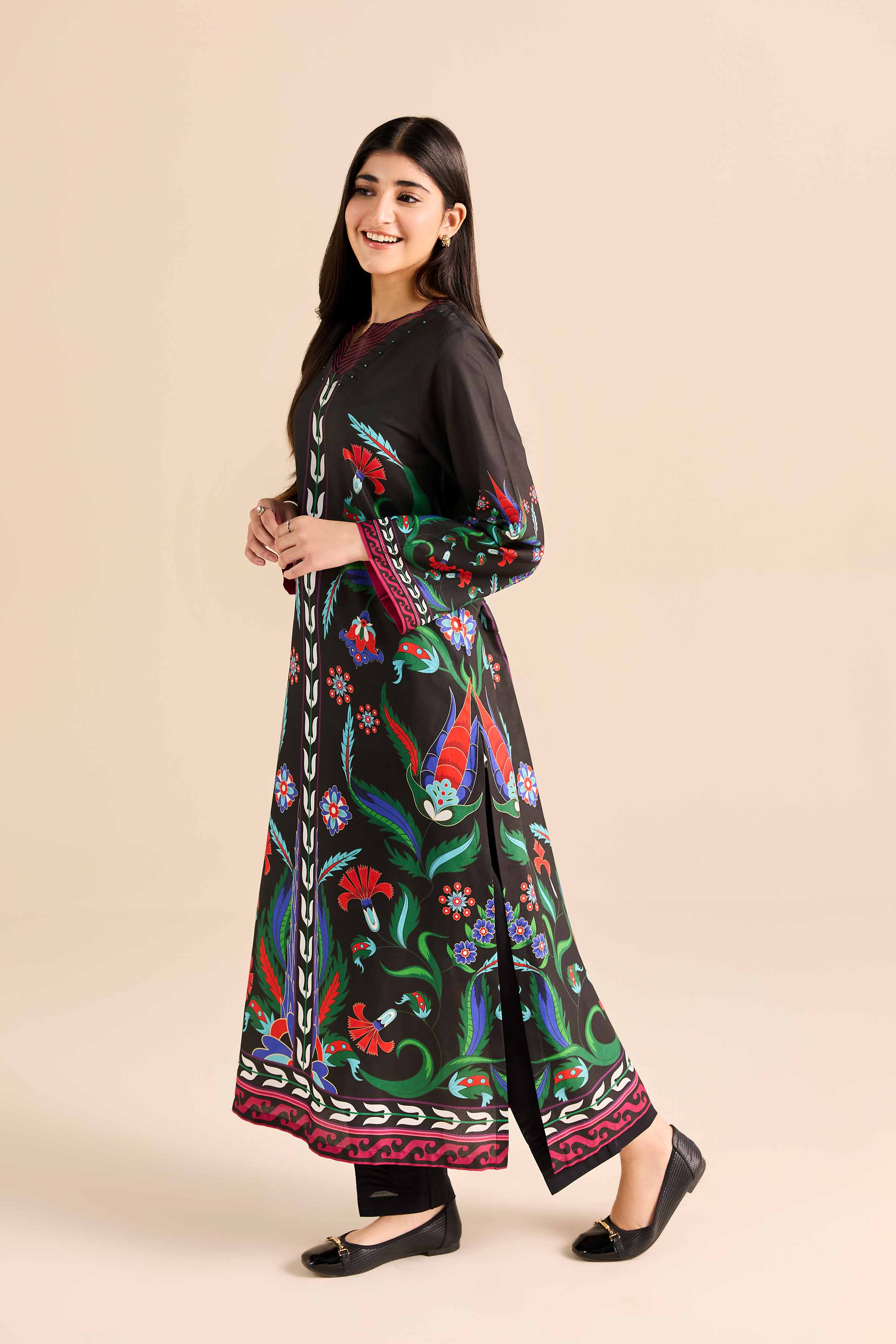 NishatUK - Black Printed Silk 1-piece ready to wear shirt