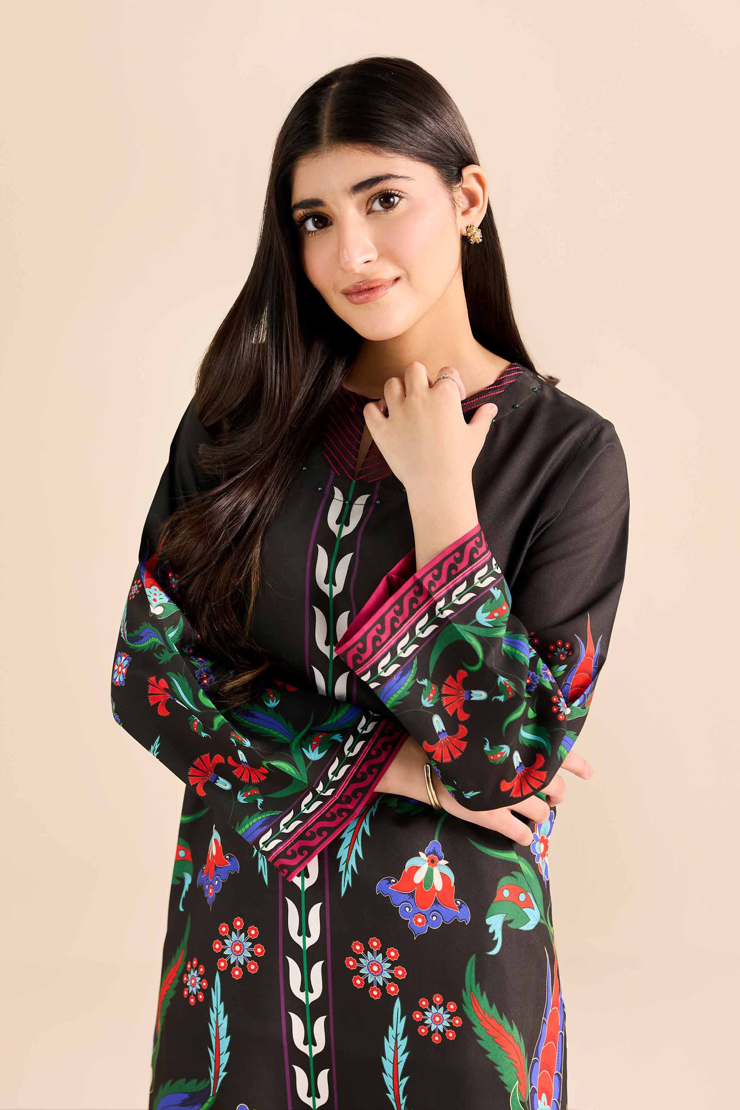 NishatUK - Black Printed Silk 1-piece ready to wear shirt