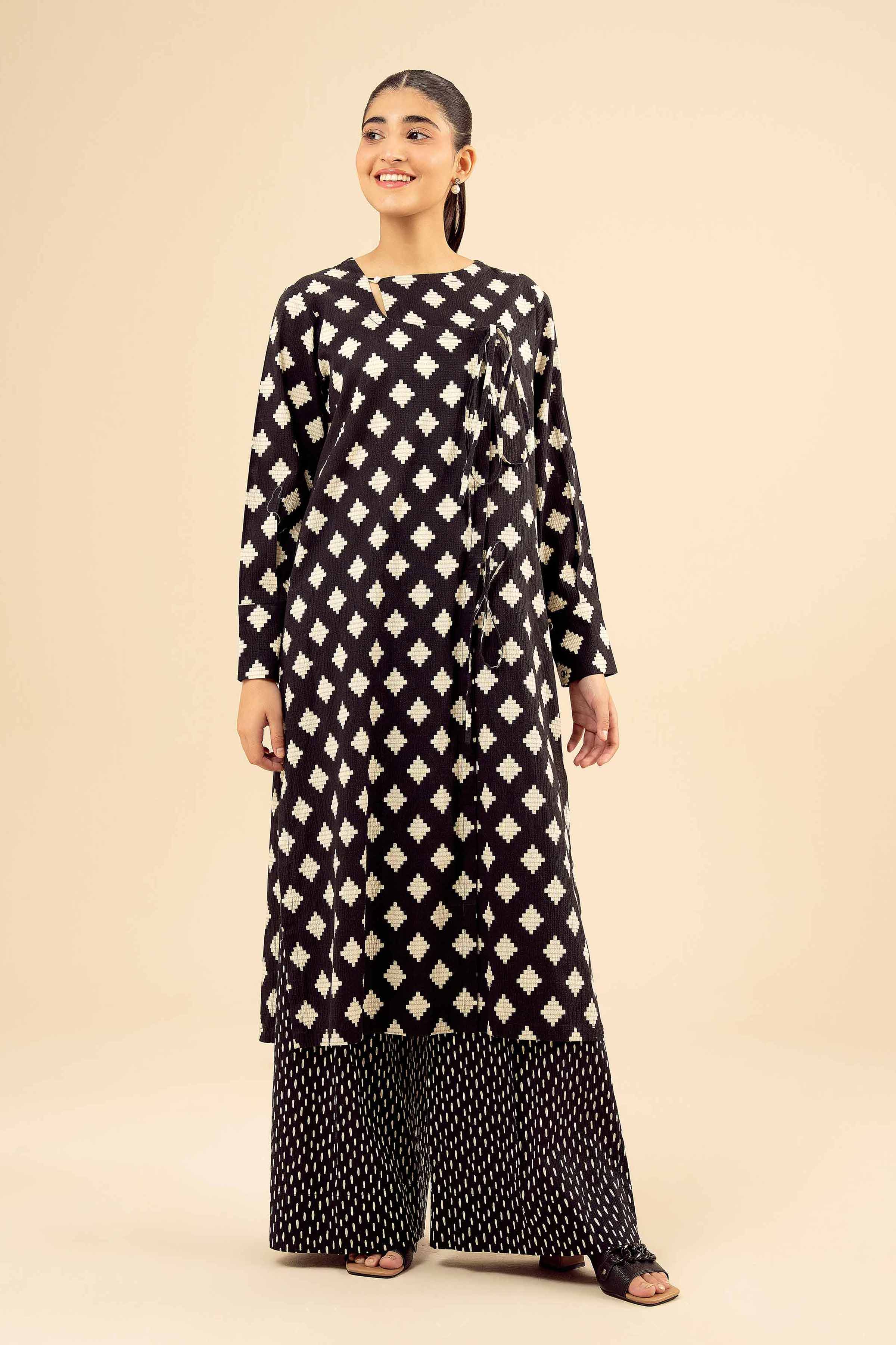 NishatUK - Black Printed Crush 2-piece ready to wear Dress