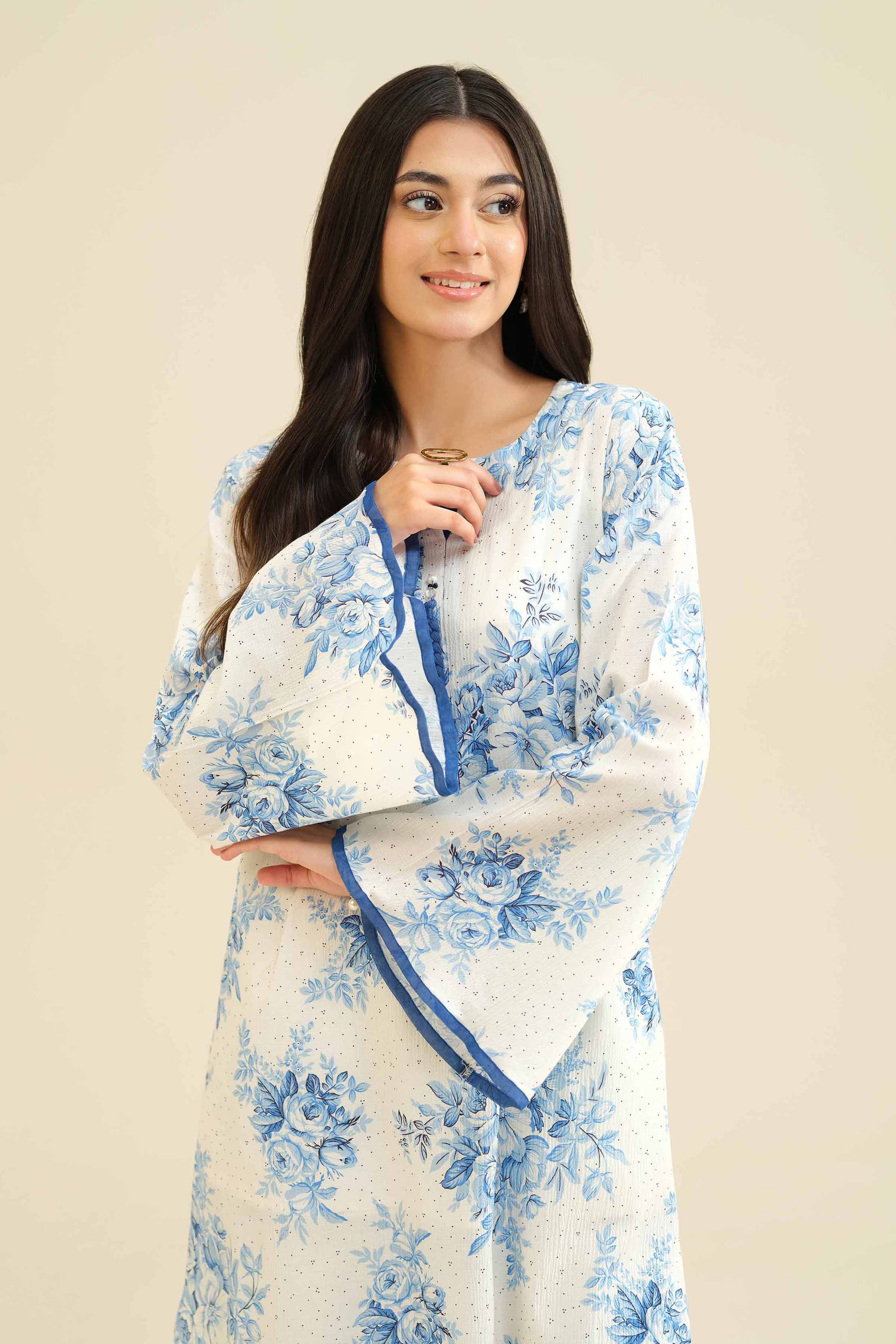 NishatUK - White Printed Crush 2-piece ready to wear Dress