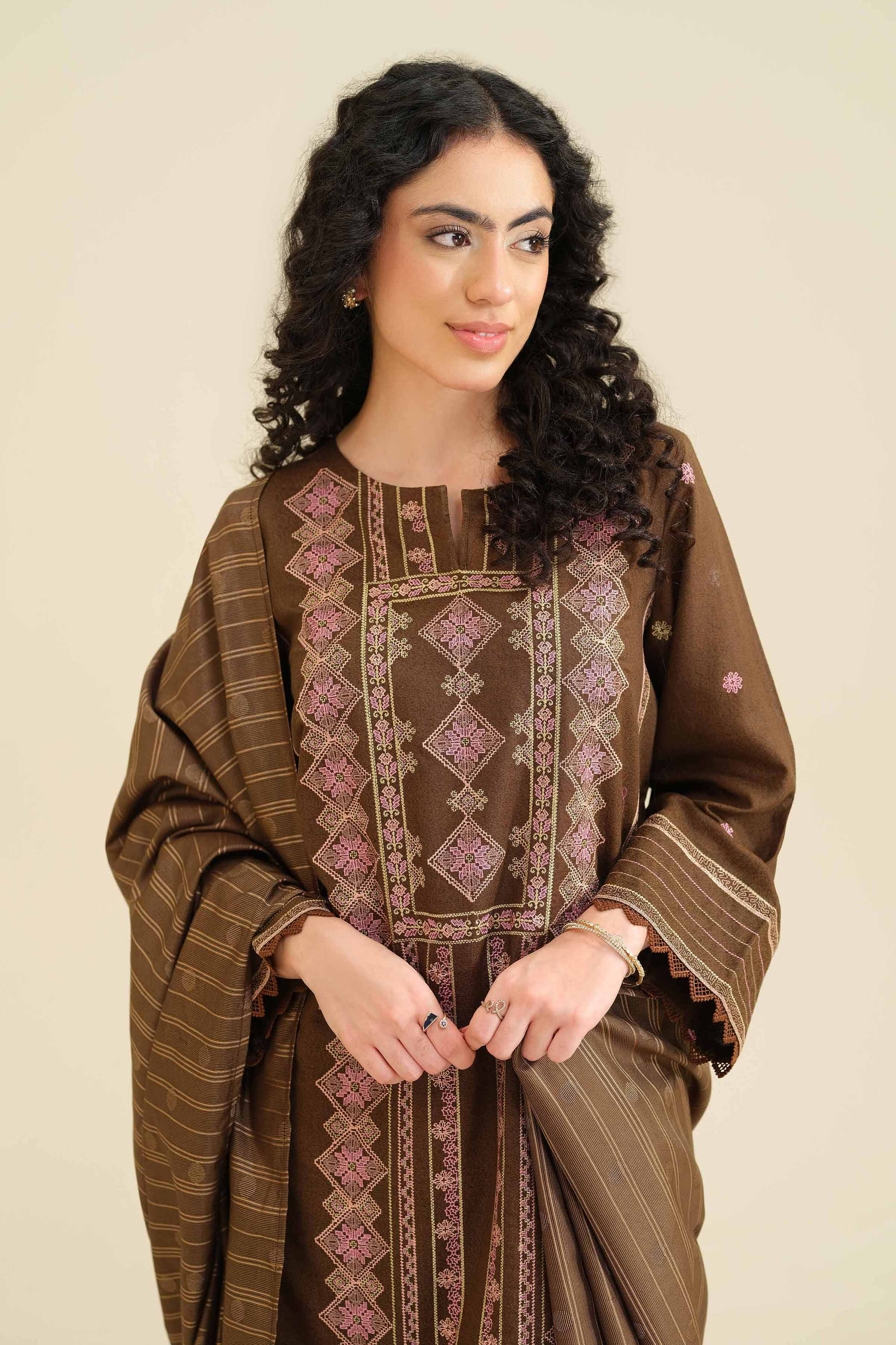 NishatUK - Brown Embroidered Karandi 3-piece ready to wear Suit