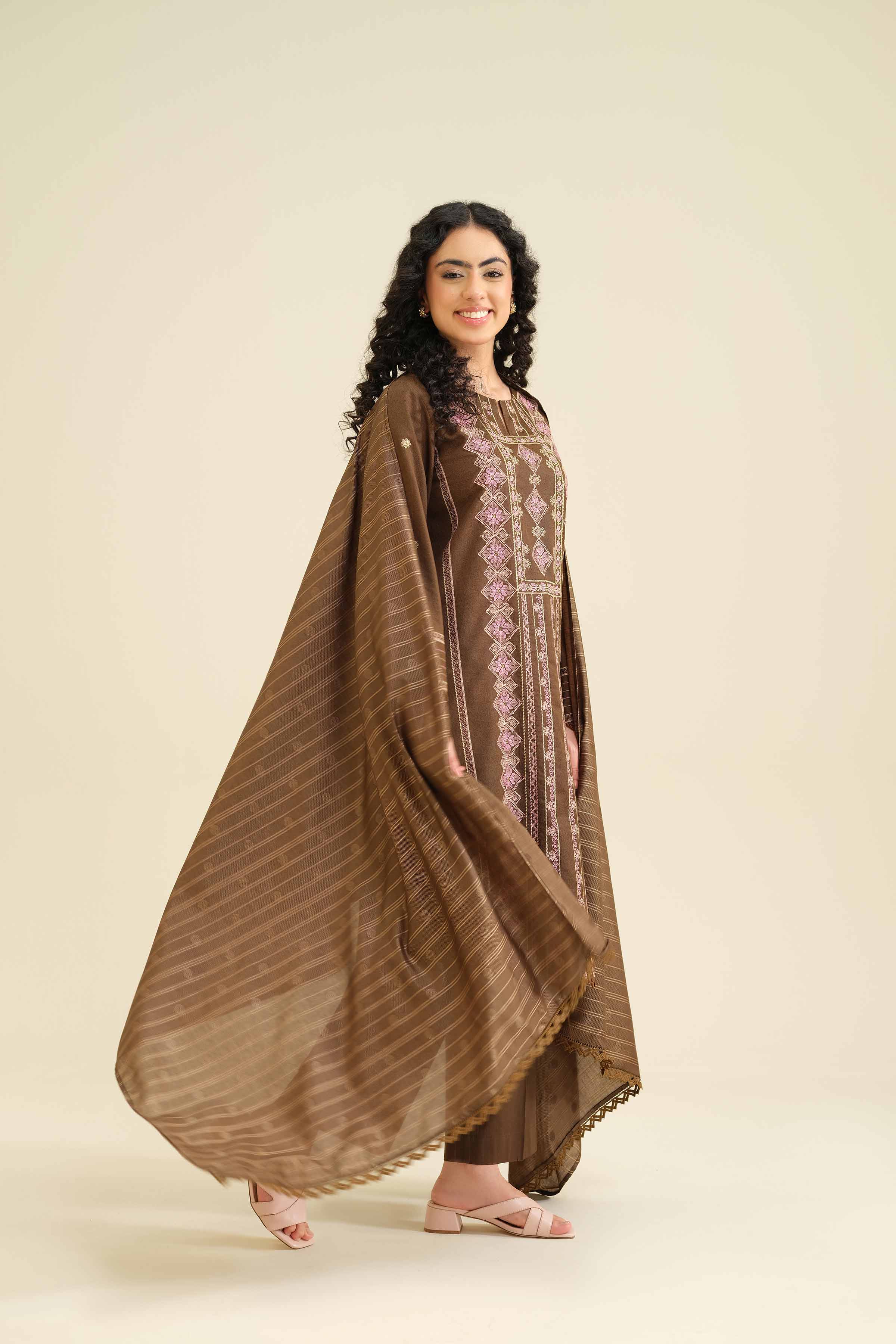 NishatUK - Brown Embroidered Karandi 3-piece ready to wear Suit