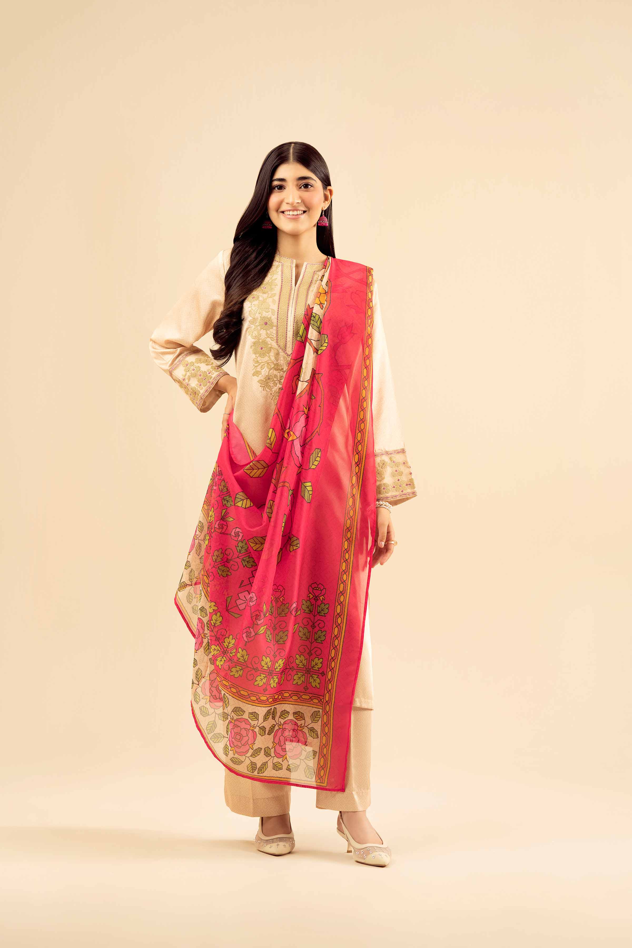 NishatUK - Skin Embroidered Silk 3-piece ready to wear Suit
