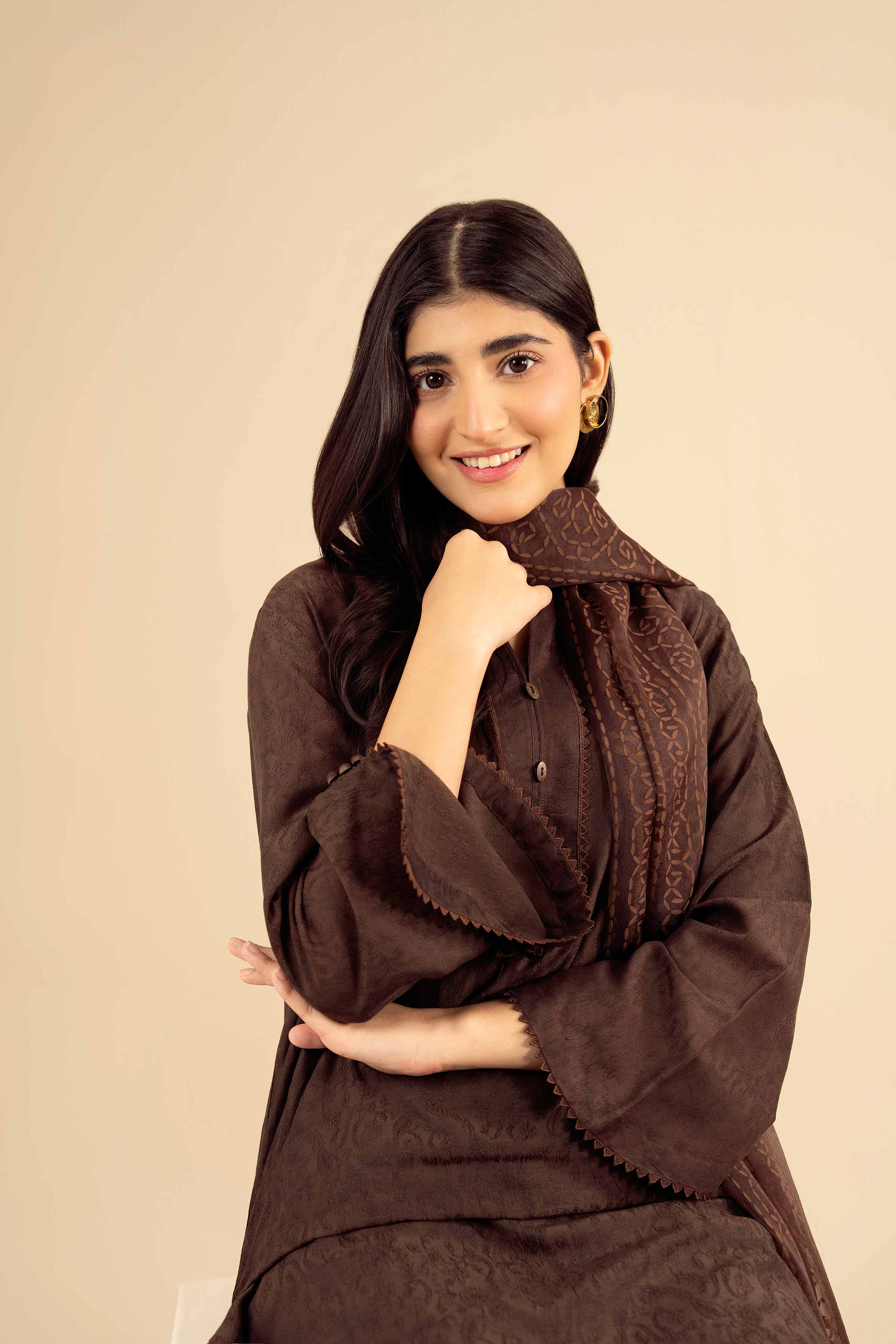 NishatUK - Brown Solids Jacquard 2-piece ready to wear Dress