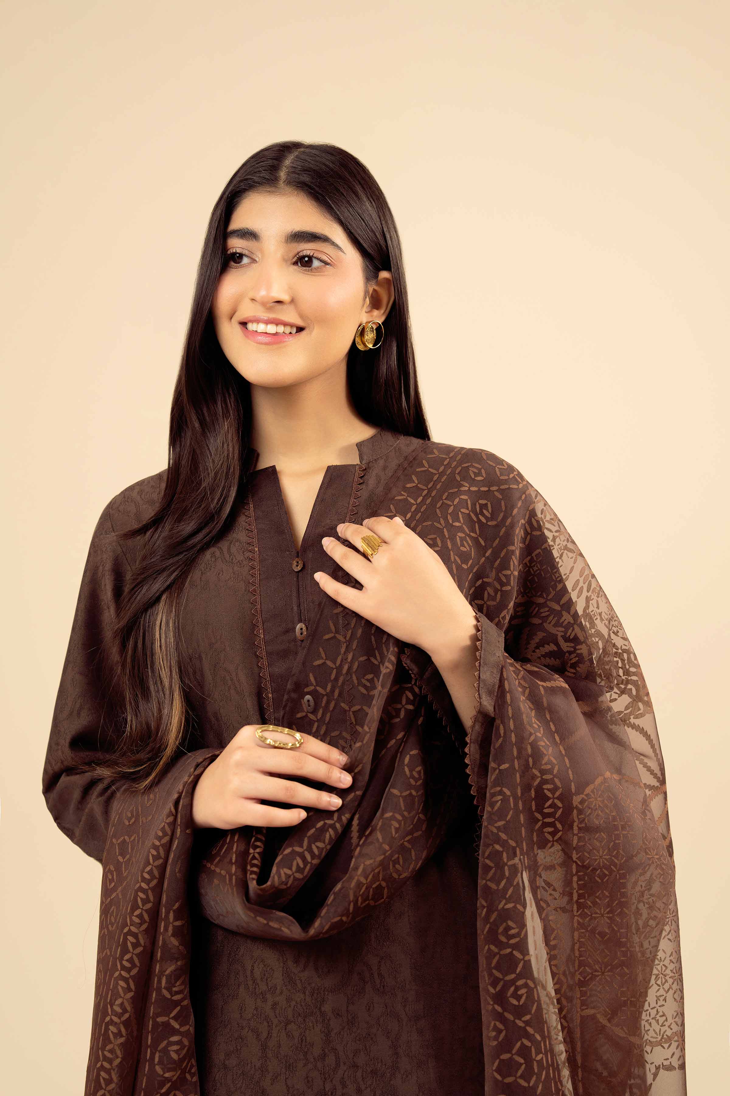 NishatUK - Brown Solids Jacquard 2-piece ready to wear Dress