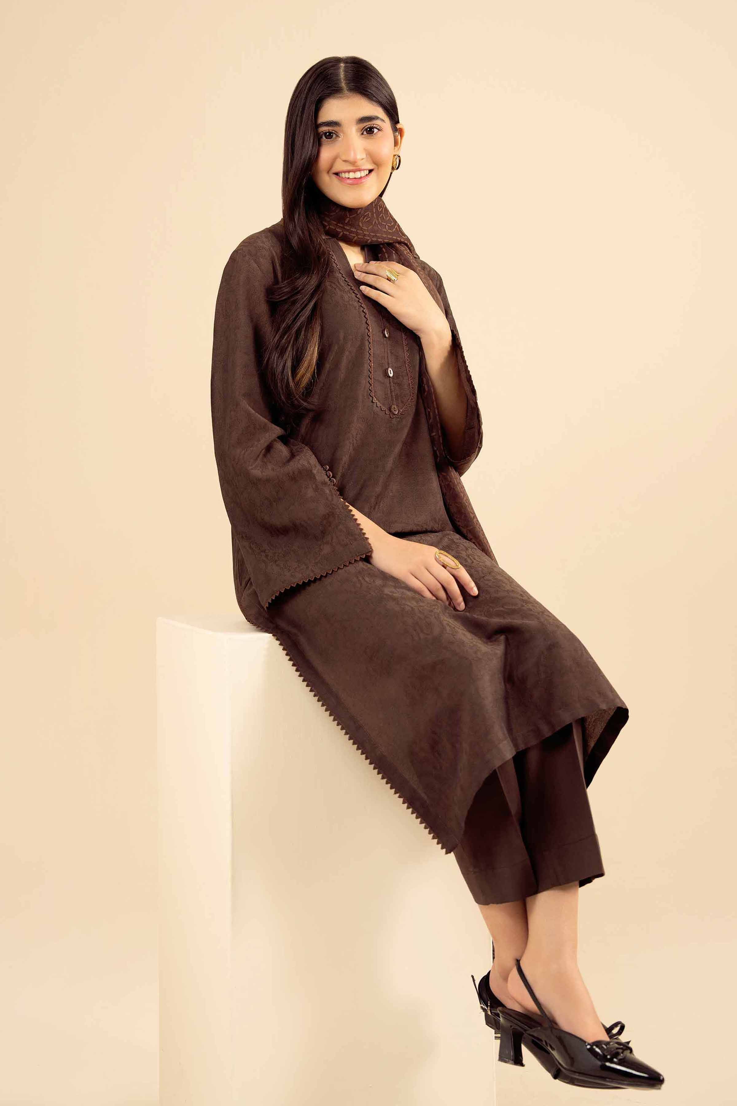 NishatUK - Brown Solids Jacquard 2-piece ready to wear Dress