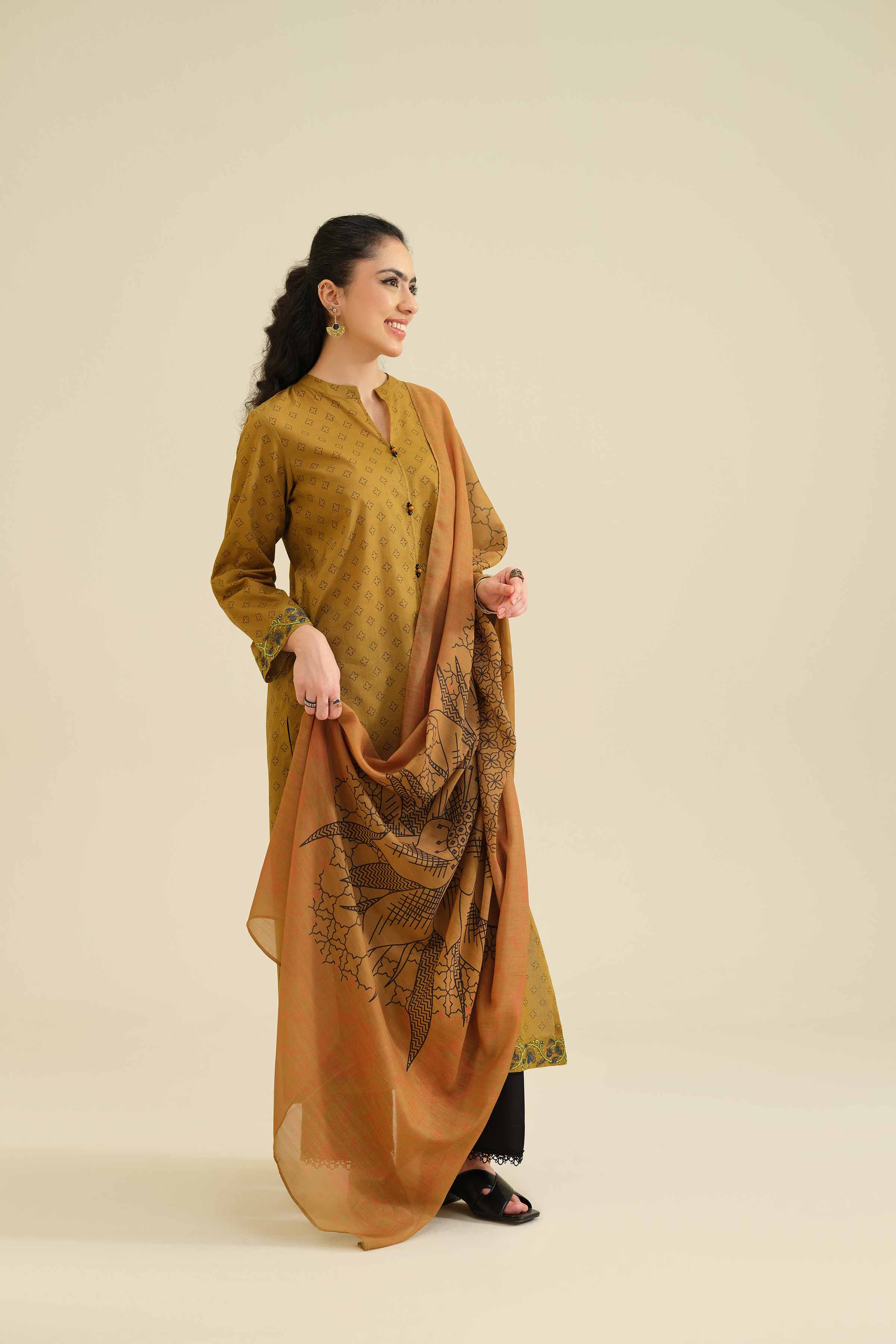 NishatUK - Brown Embroidered Cambric 2-piece ready to wear Dress