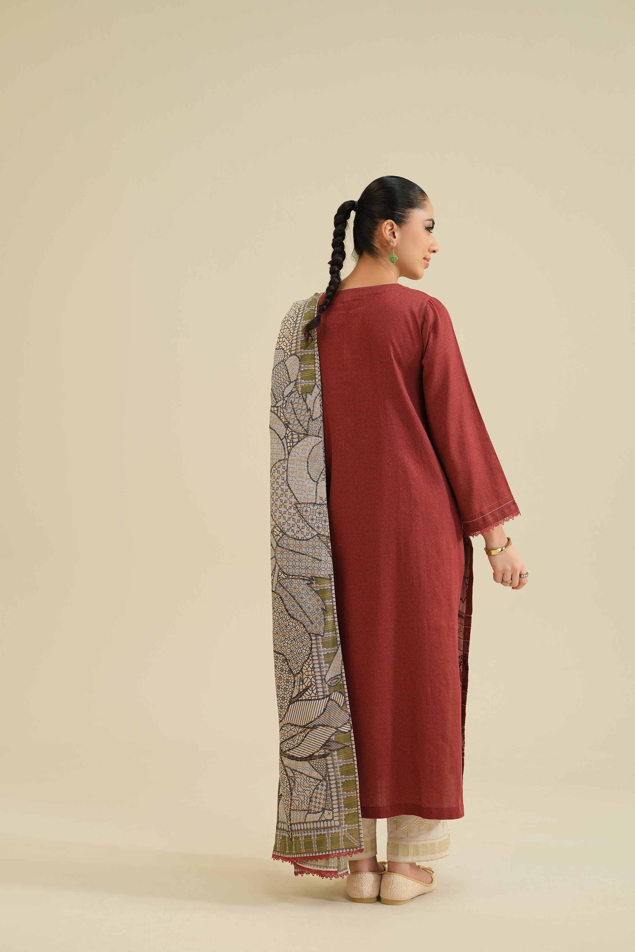 NishatUK - Maroon Embroidered Sateen 2-piece ready to wear Dress