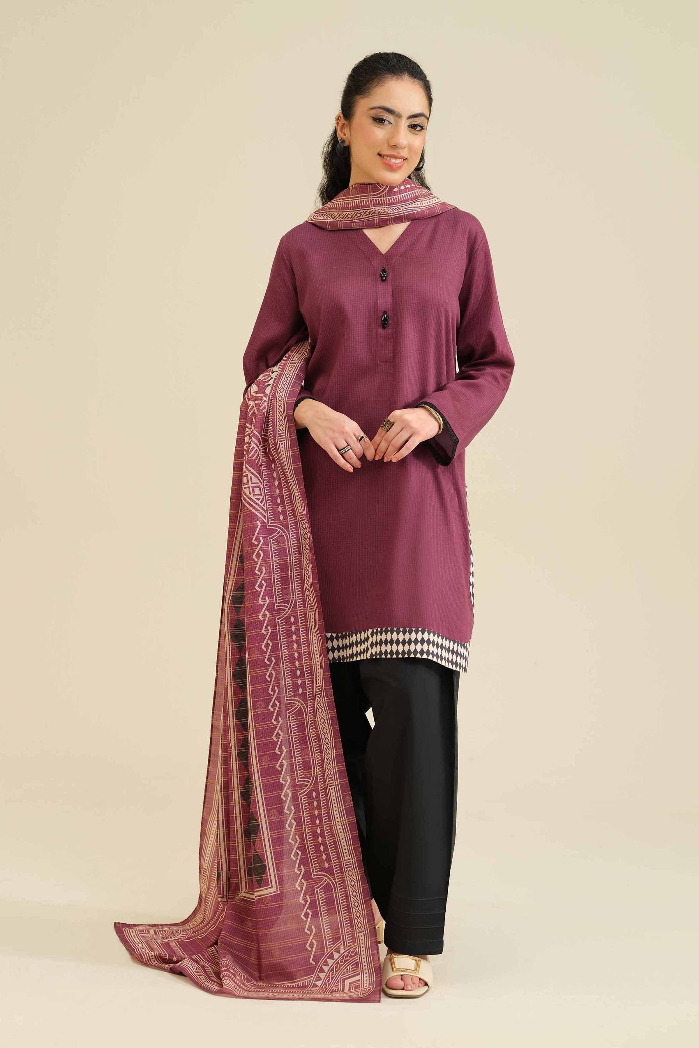 NishatUK - Maroon Solids Satin 2-piece ready to wear Dress