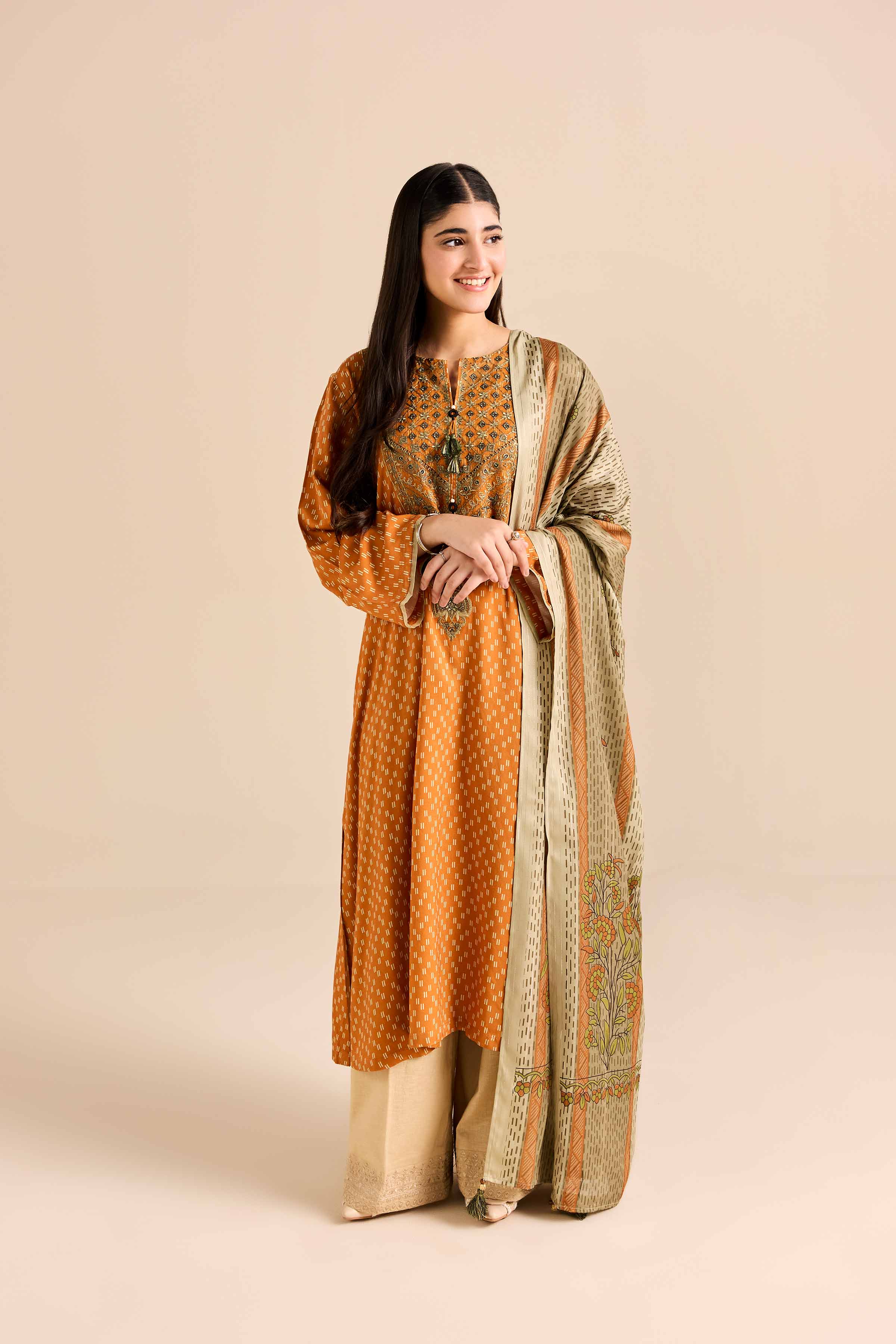 NishatUK - Orange Embroidered Marina 2-piece ready to wear Dress