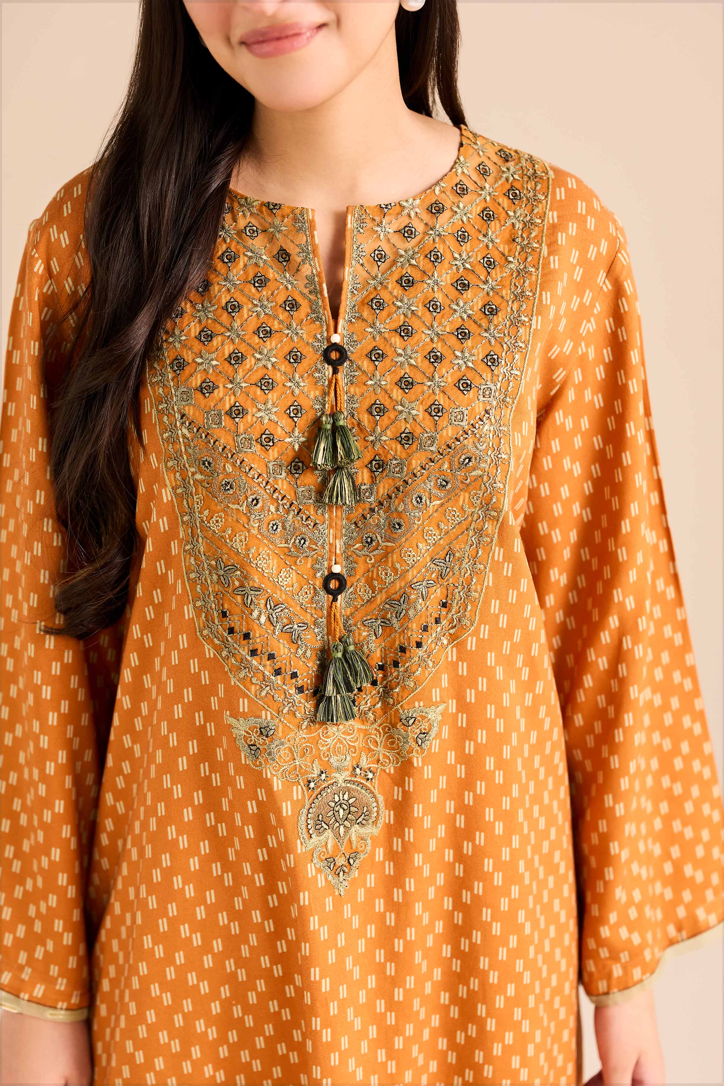 NishatUK - Orange Embroidered Marina 2-piece ready to wear Dress