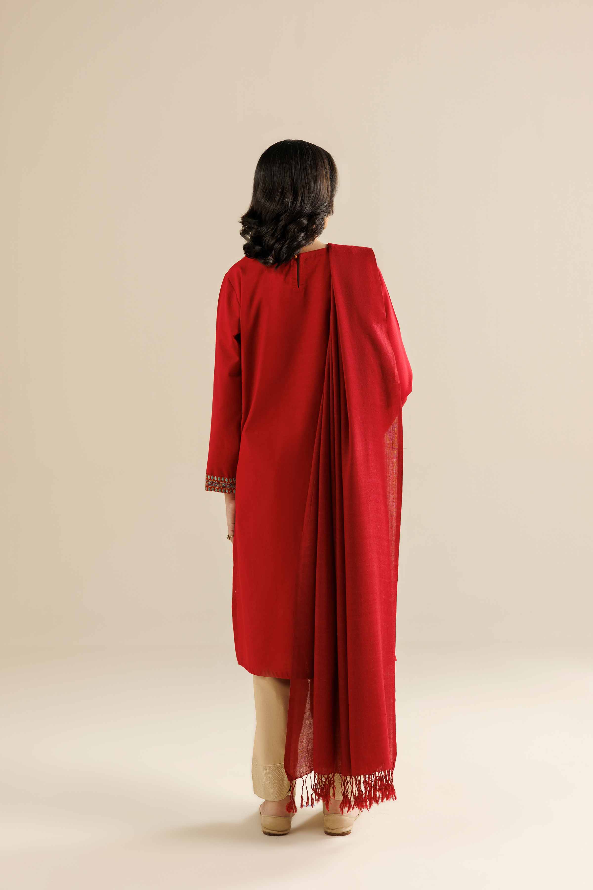 NishatUK - Red Embroidered Khaddar 2-piece ready to wear Dress