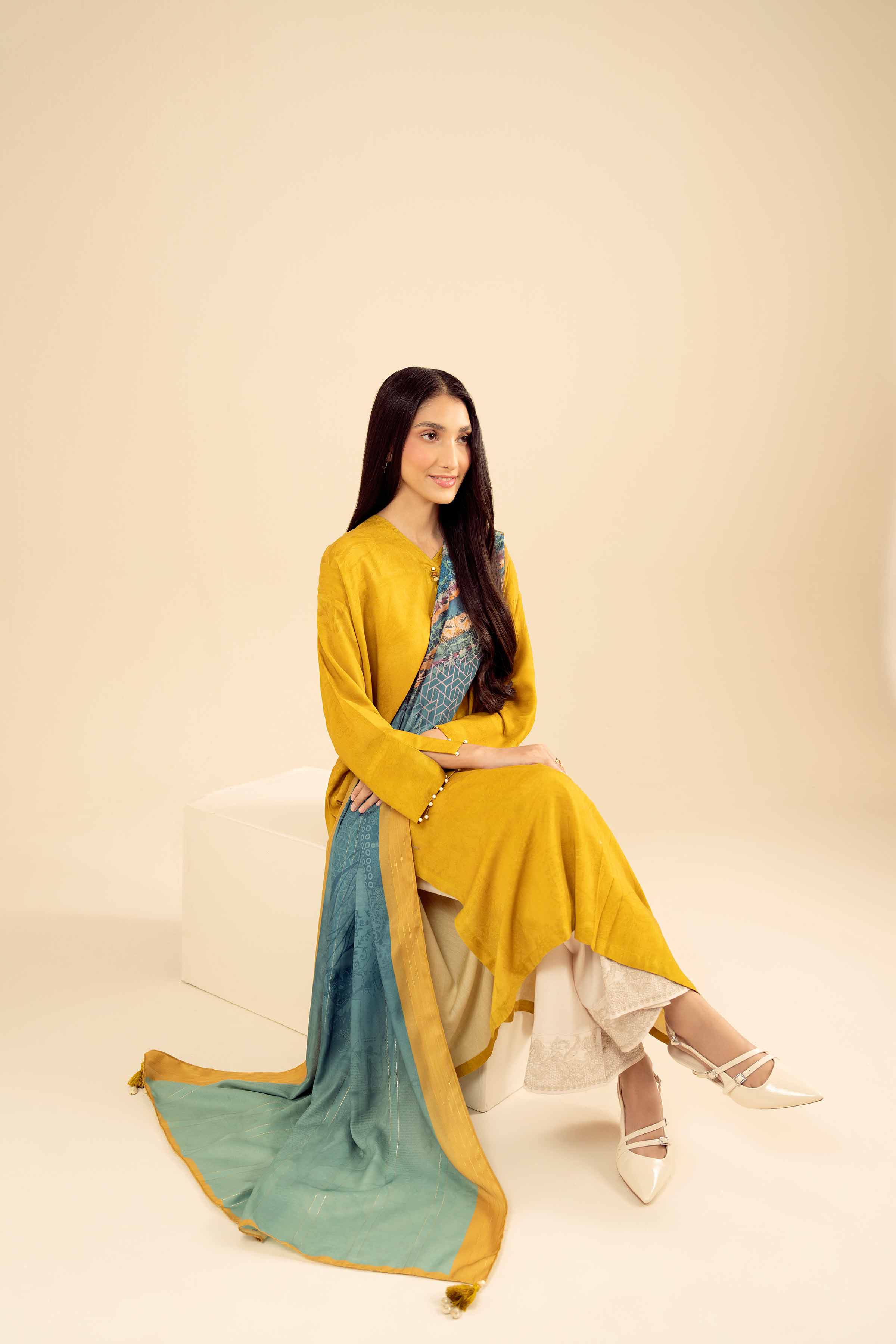 NishatUK - Mustard Printed Marina 2-piece ready to wear Dress