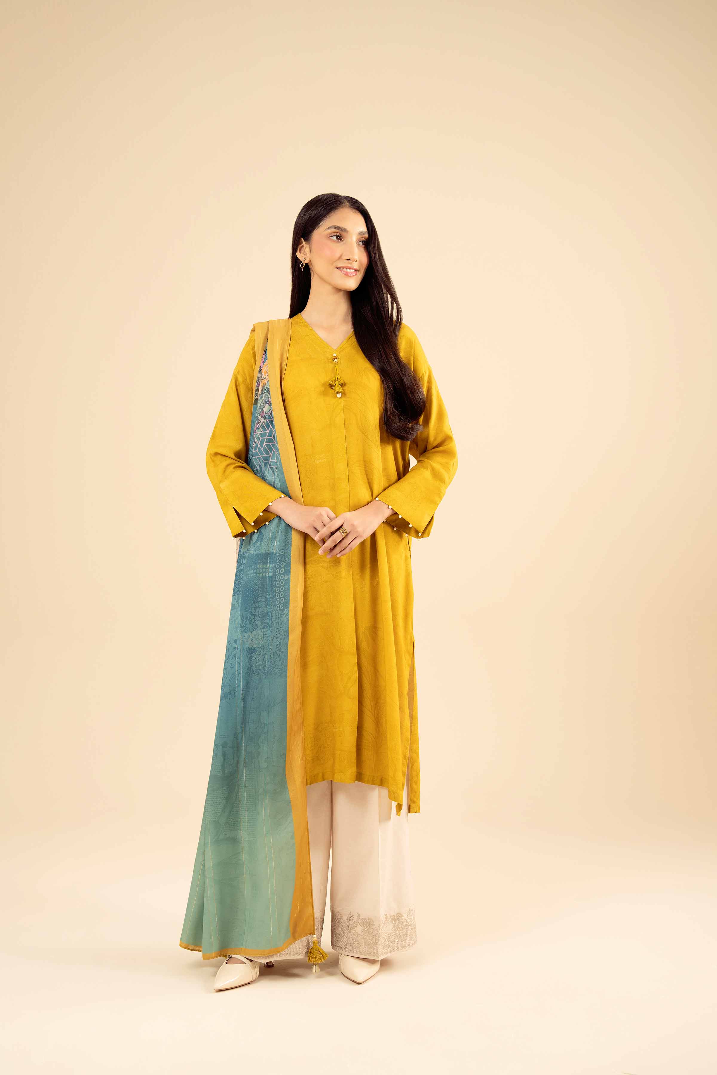 NishatUK - Mustard Printed Marina 2-piece ready to wear Dress
