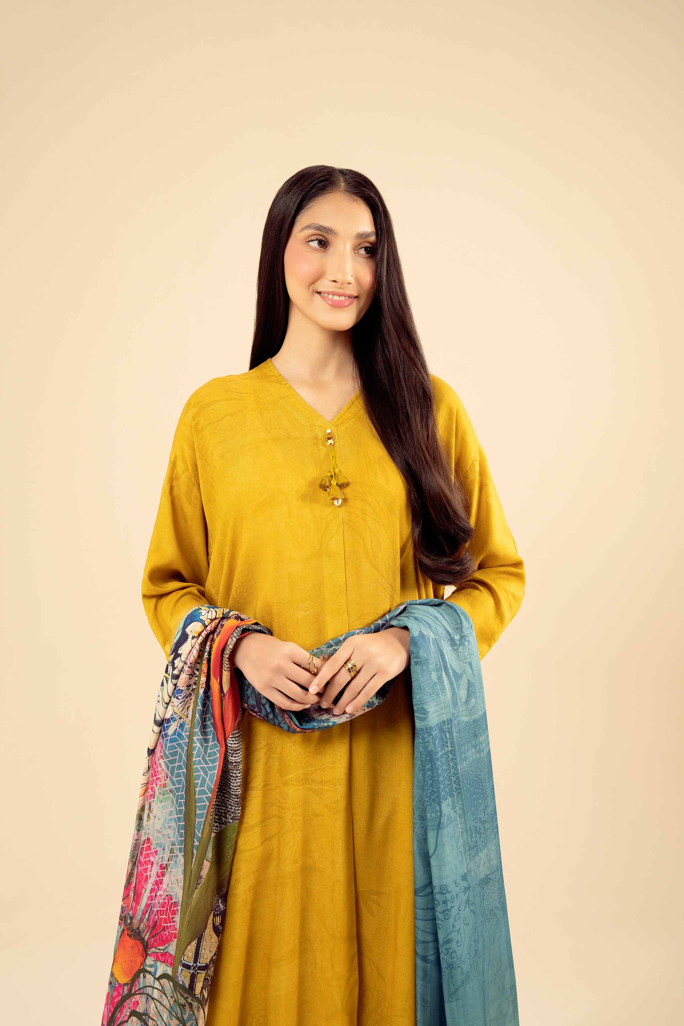 NishatUK - Mustard Printed Marina 2-piece ready to wear Dress