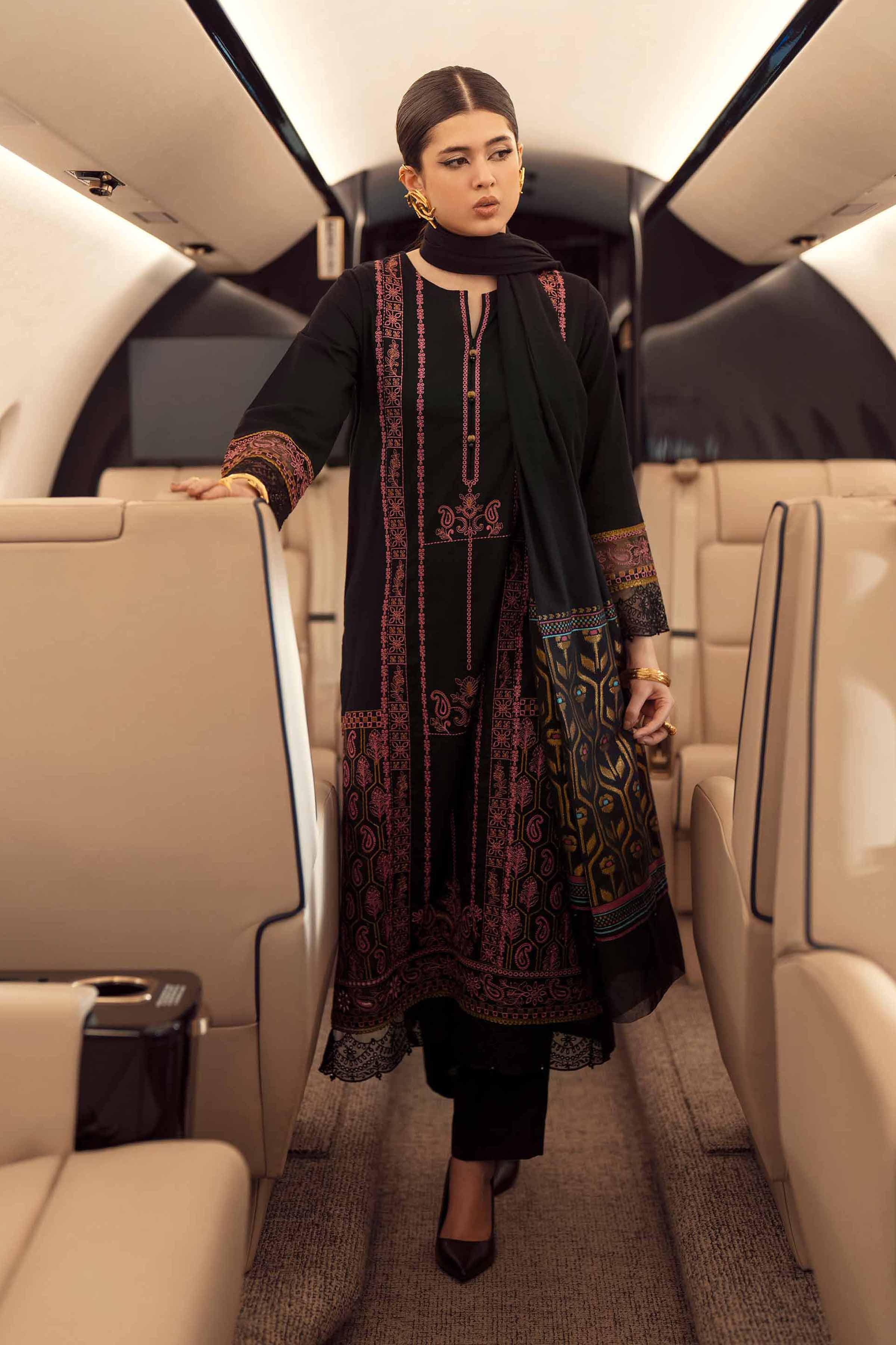 NishatUK - Black Embroidered Karandi 3-piece ready to wear Suit
